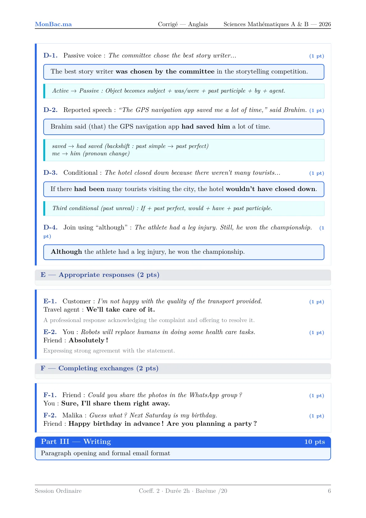 Corrige Anglais Bac PC 2026 page 6