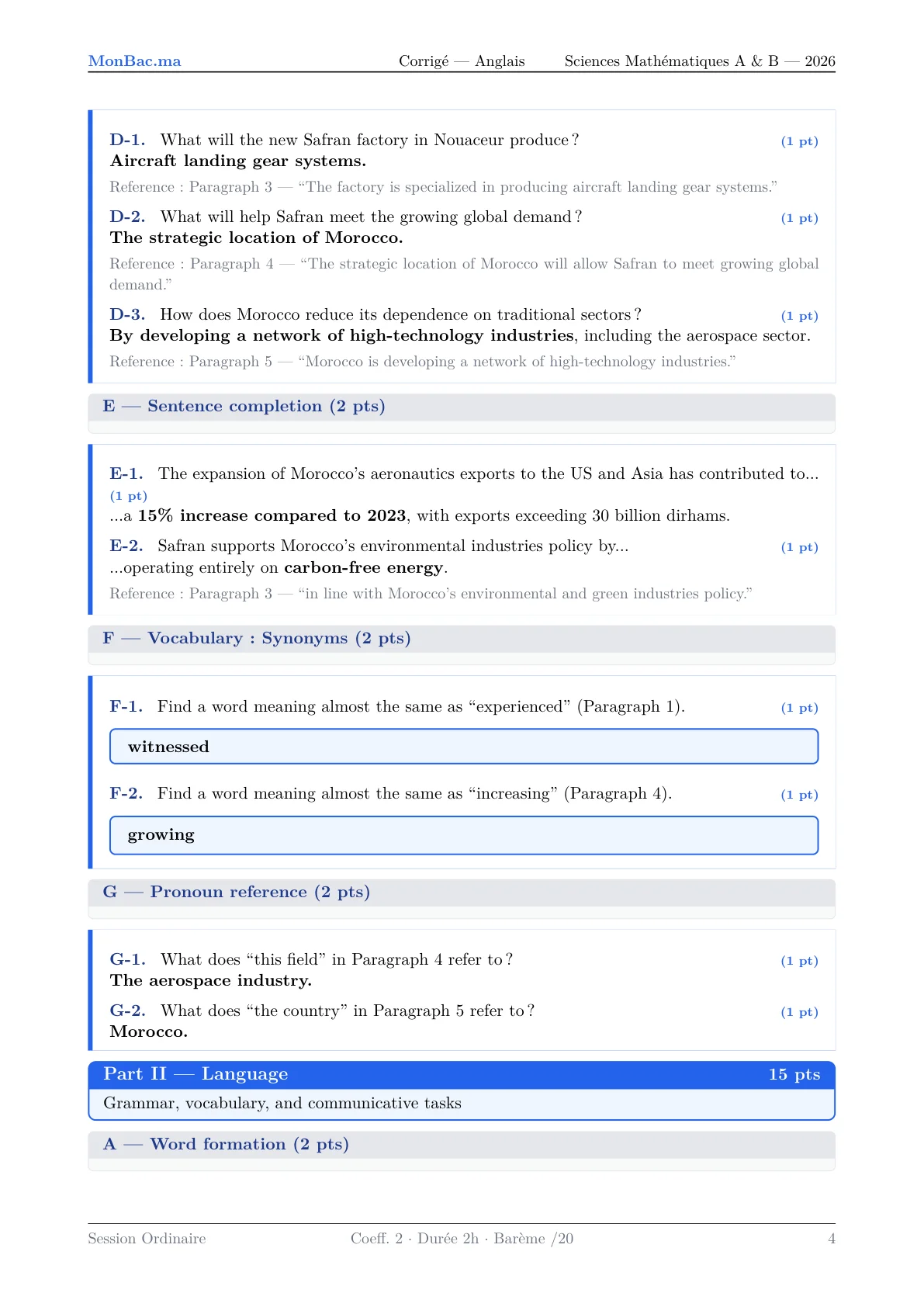Corrige Anglais Bac PC 2026 page 4