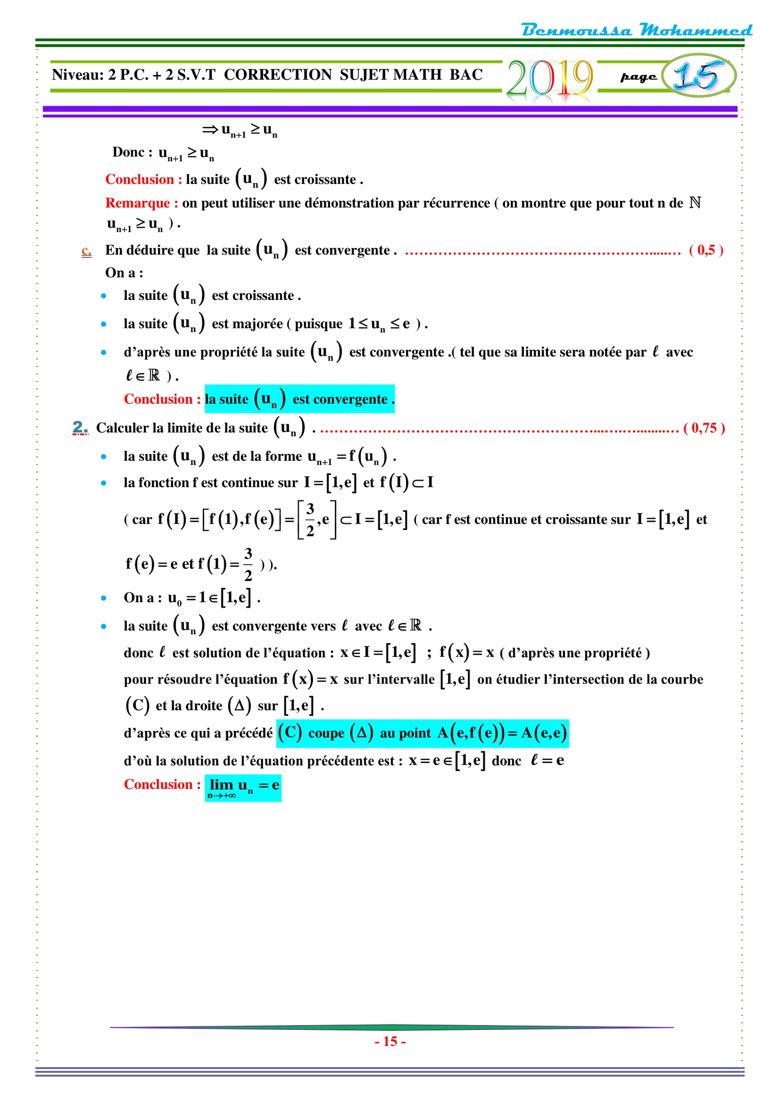 Corrige Math Bac PC 2019 page 15