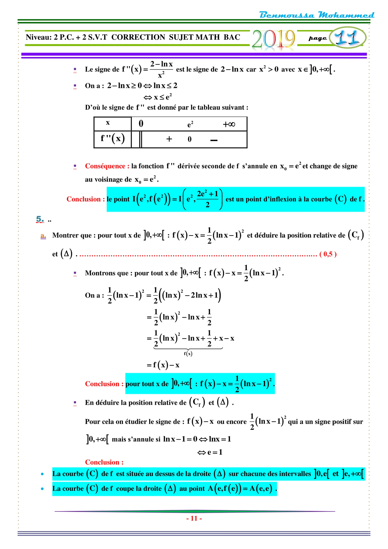 Corrige Math Bac PC 2019 page 11