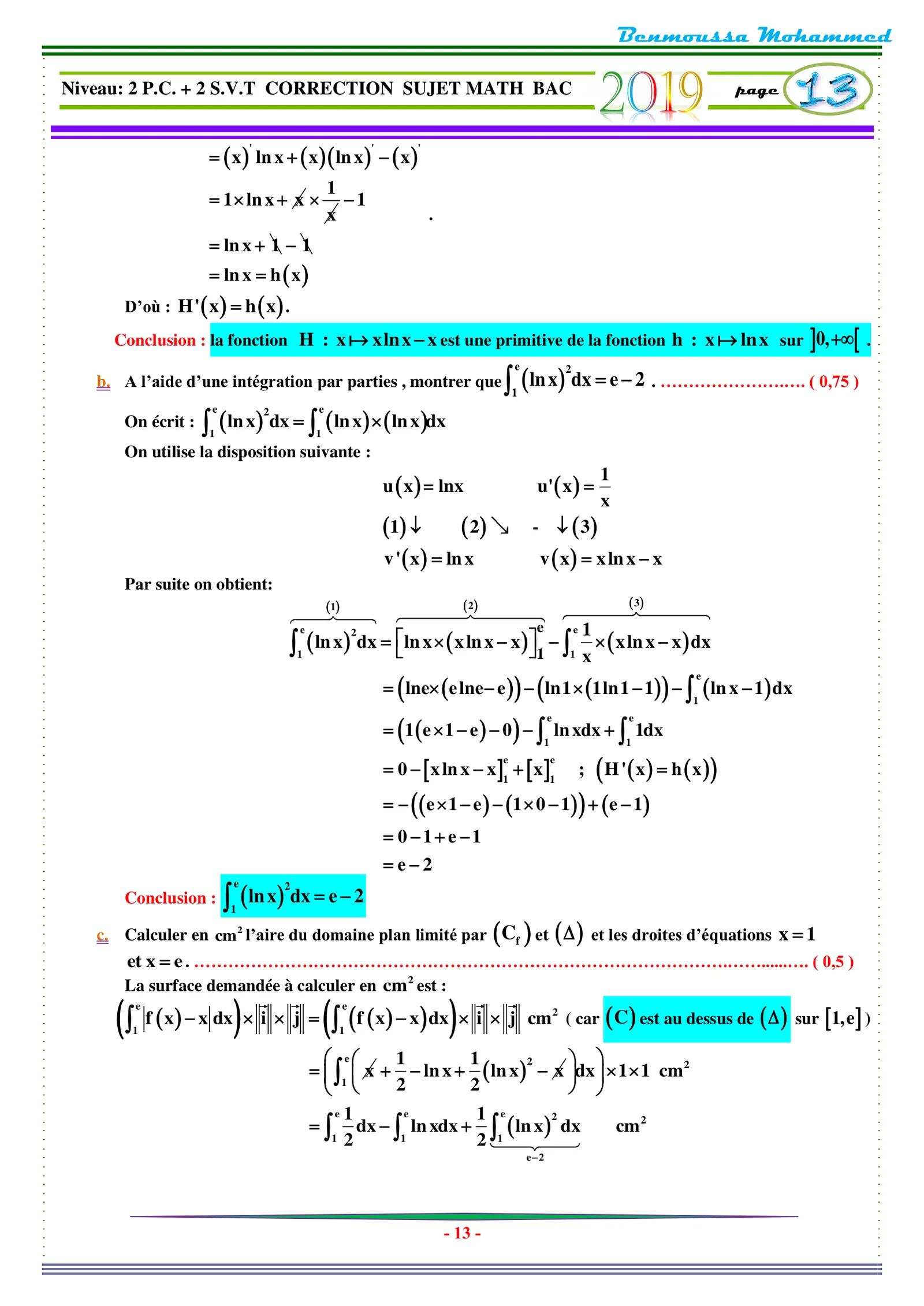 Corrige Math Bac PC 2019 page 13