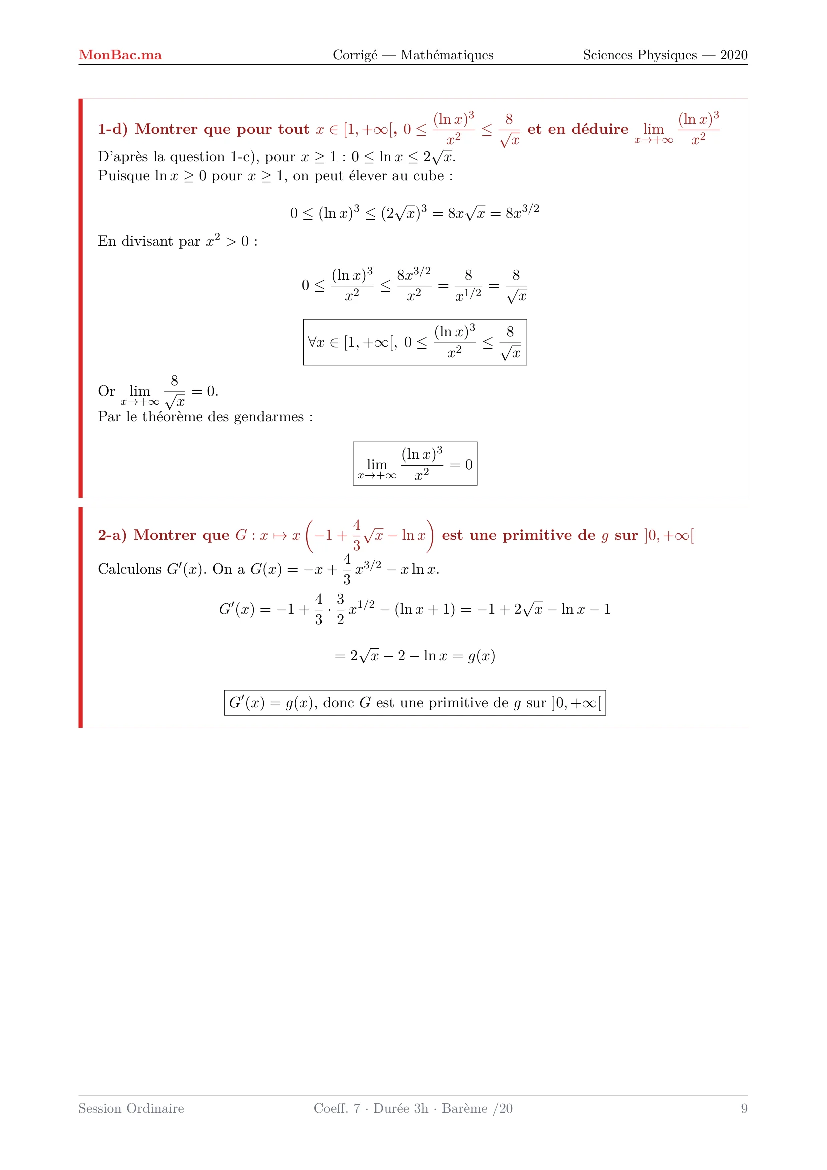 Corrige Math Bac PC 2020 page 9