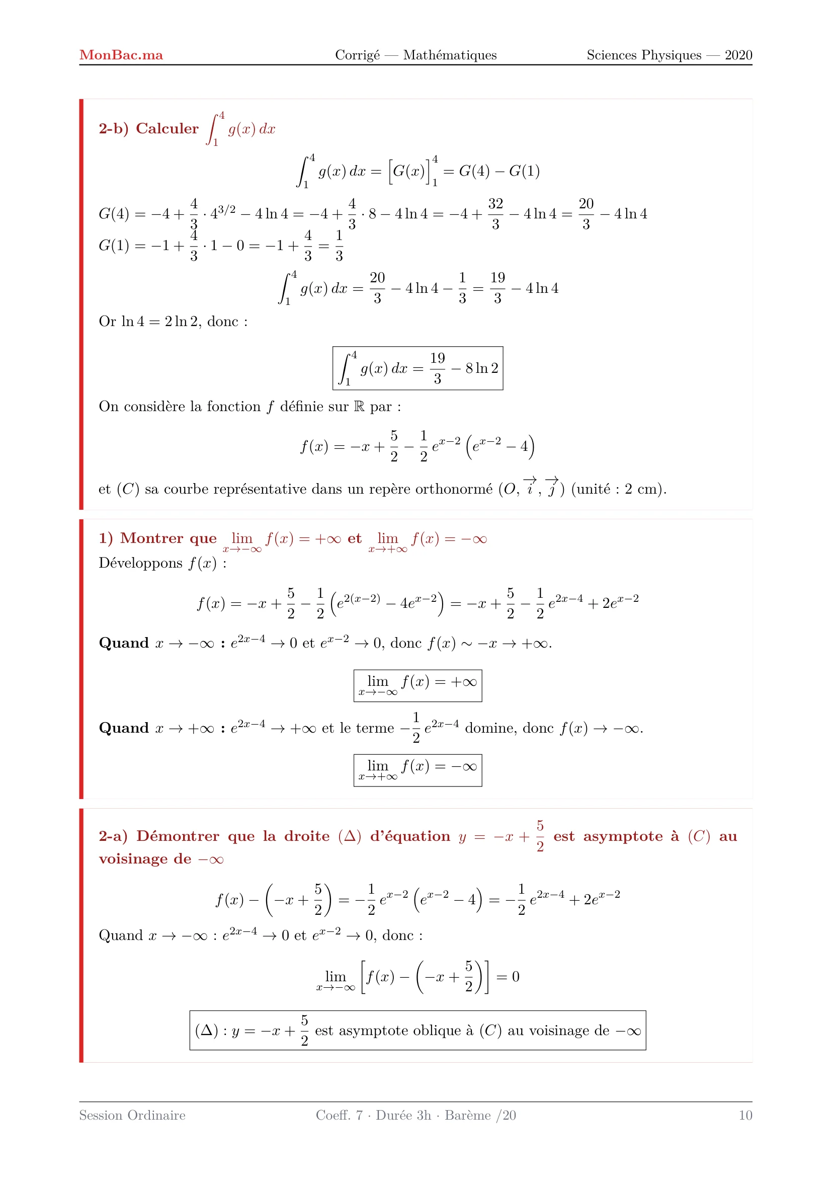 Corrige Math Bac PC 2020 page 10