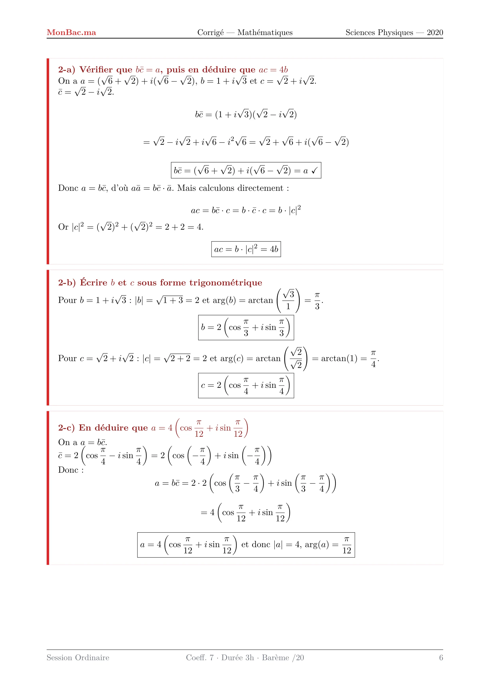 Corrige Math Bac PC 2020 page 6