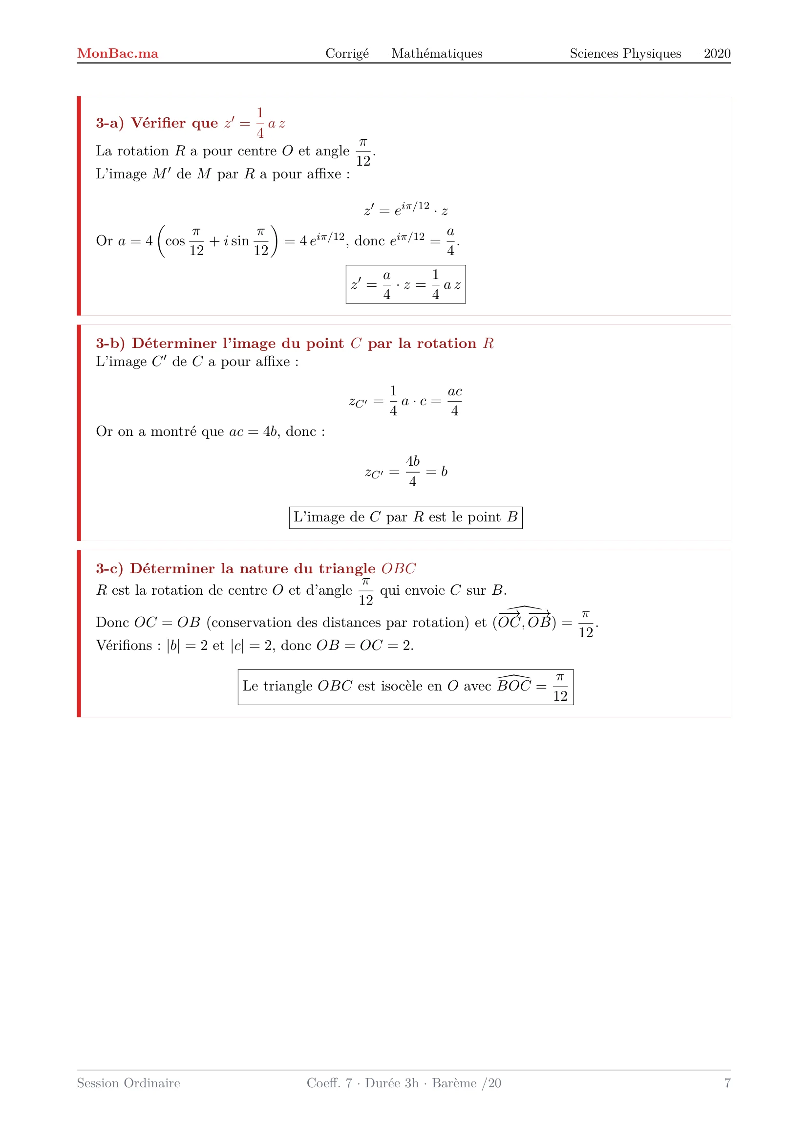 Corrige Math Bac PC 2020 page 7