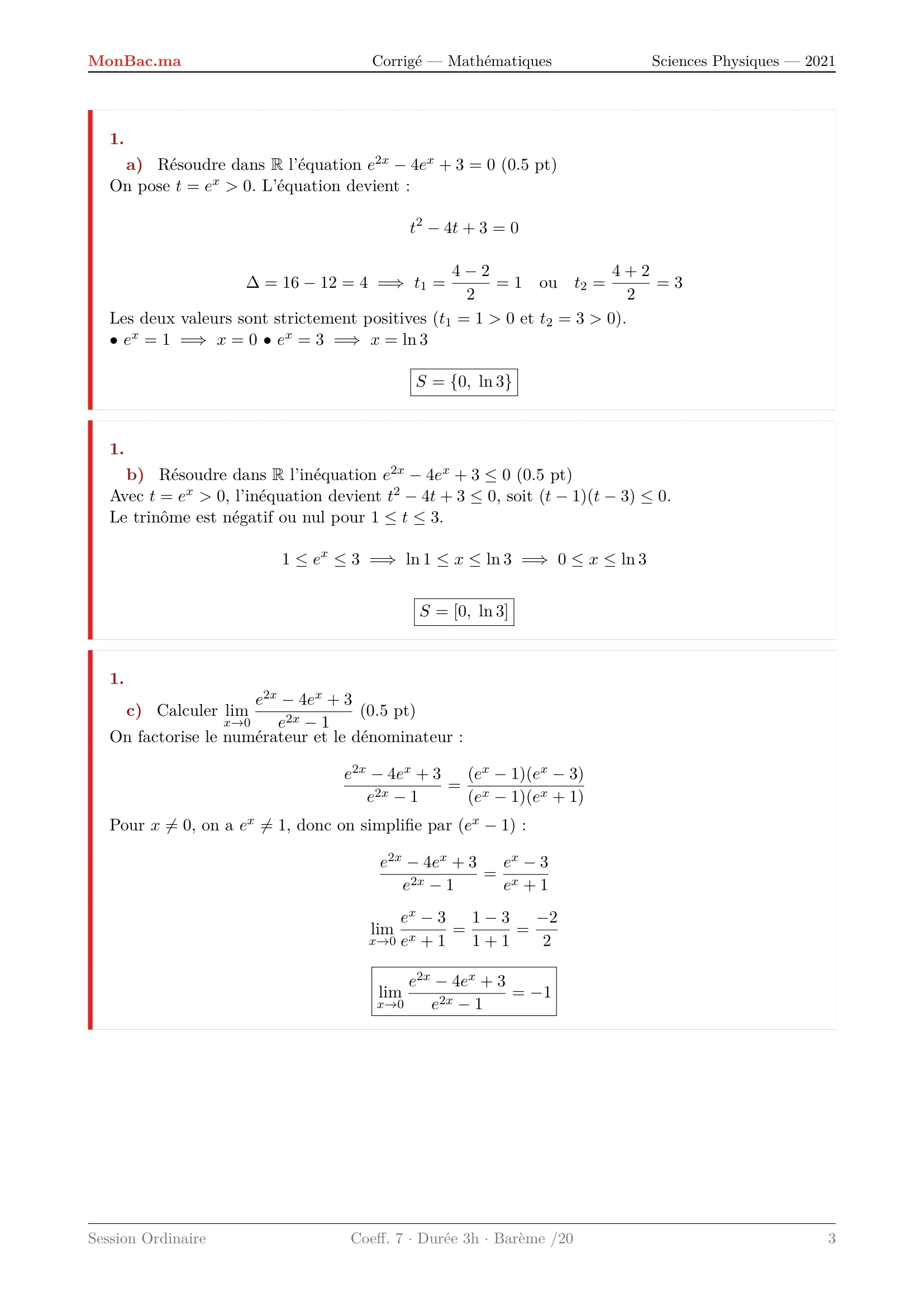 Corrige Math Bac PC 2021 page 3