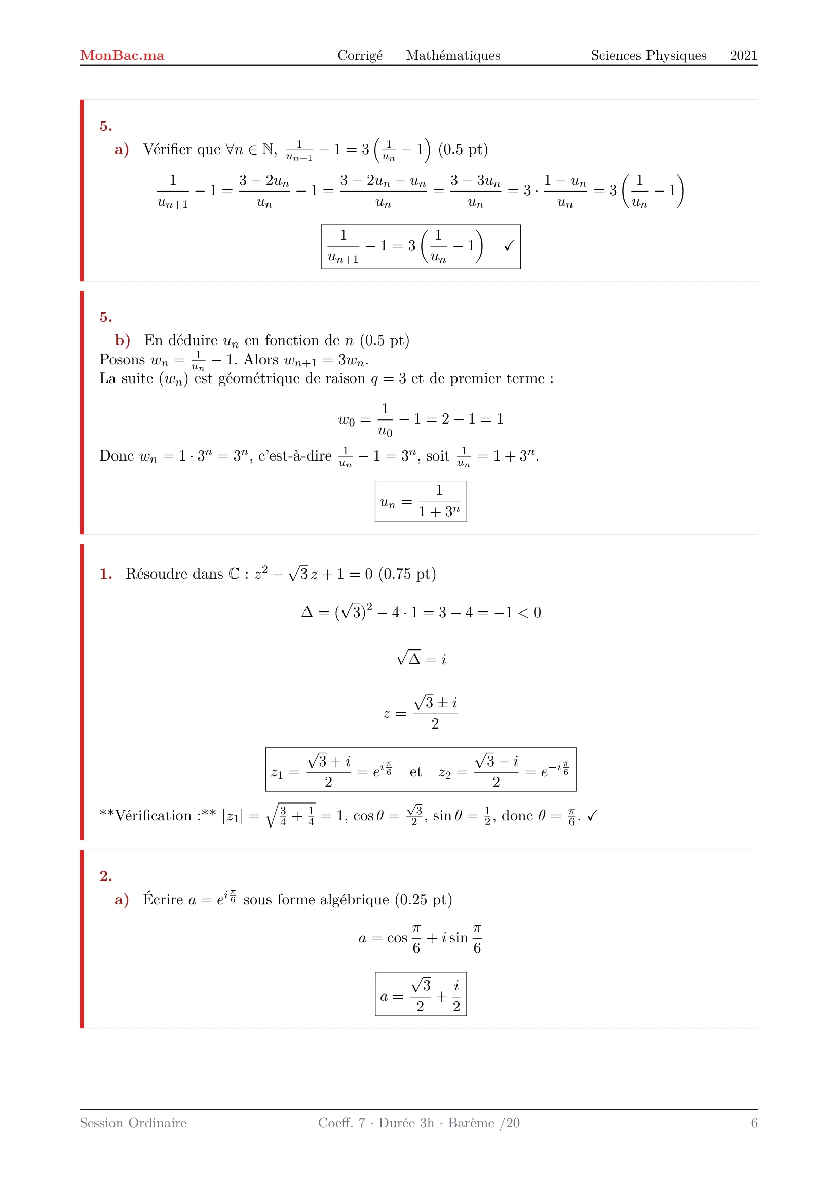 Corrige Math Bac PC 2021 page 6