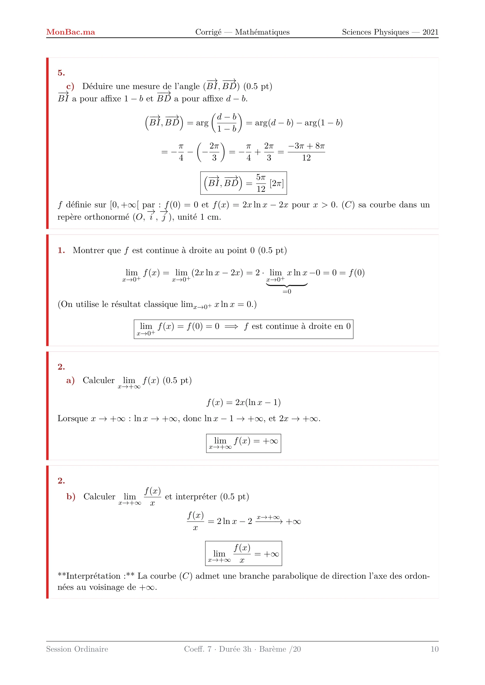 Corrige Math Bac PC 2021 page 10