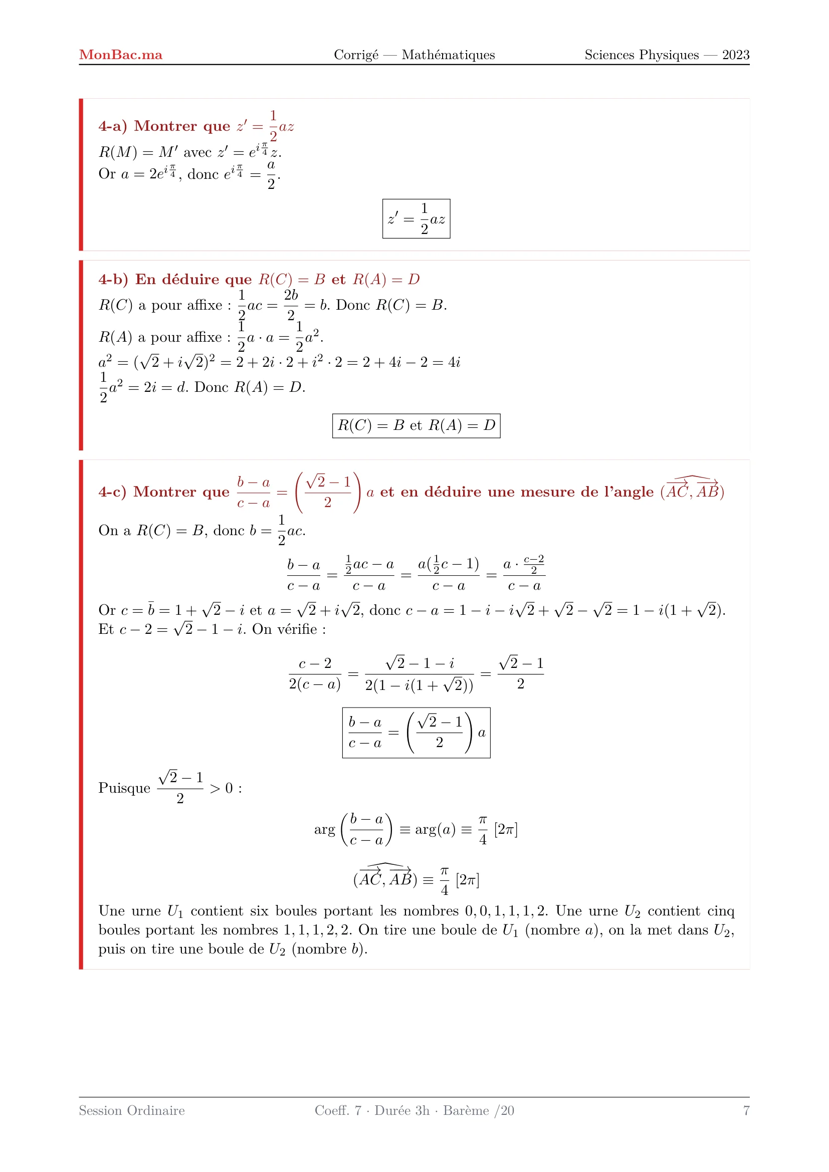 Corrige Math Bac PC 2023 page 7