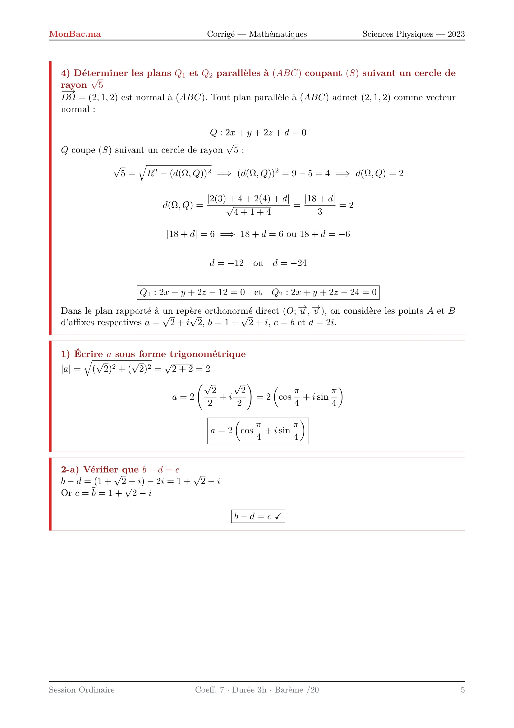 Corrige Math Bac PC 2023 page 5