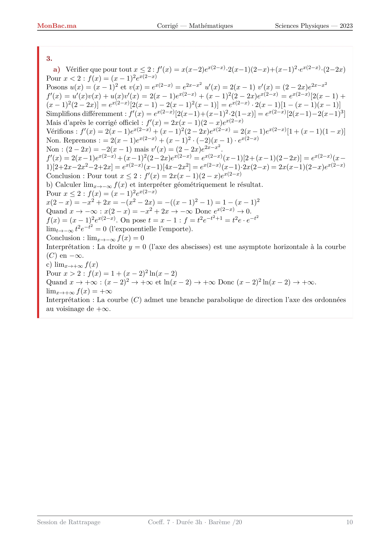 Corrige Math Bac PC 2023 page 10