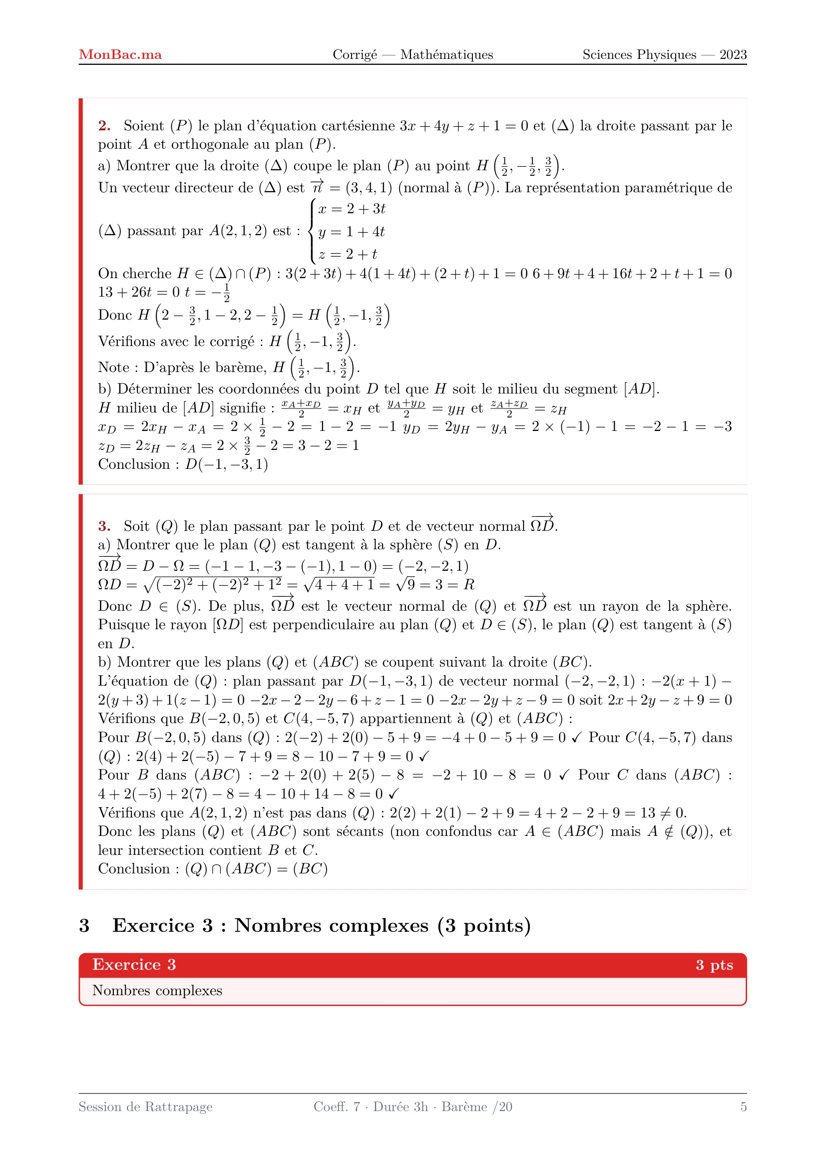 Corrige Math Bac PC 2023 page 5