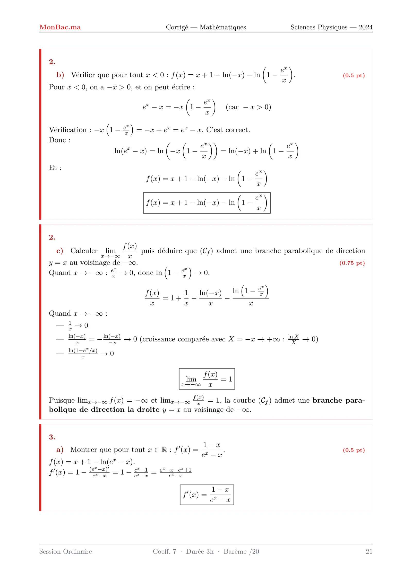Corrige Math Bac PC 2024 page 21