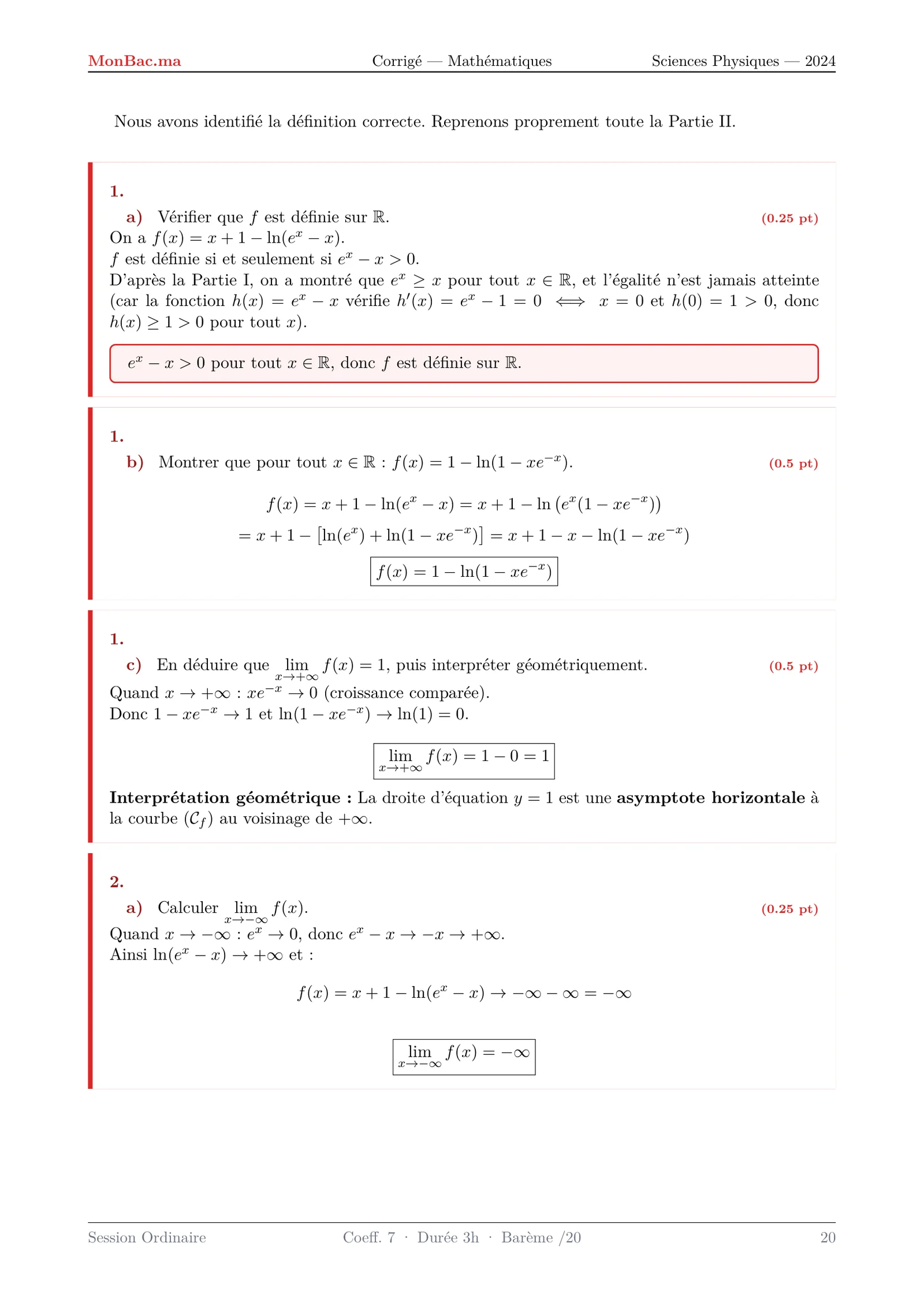Corrige Math Bac PC 2024 page 20