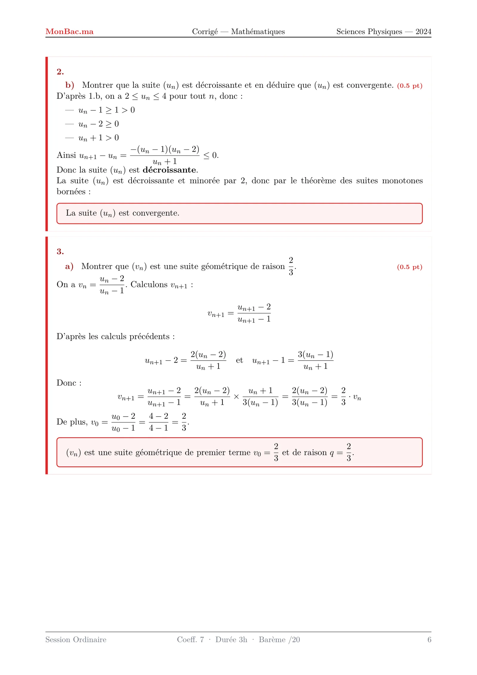 Corrige Math Bac PC 2024 page 6