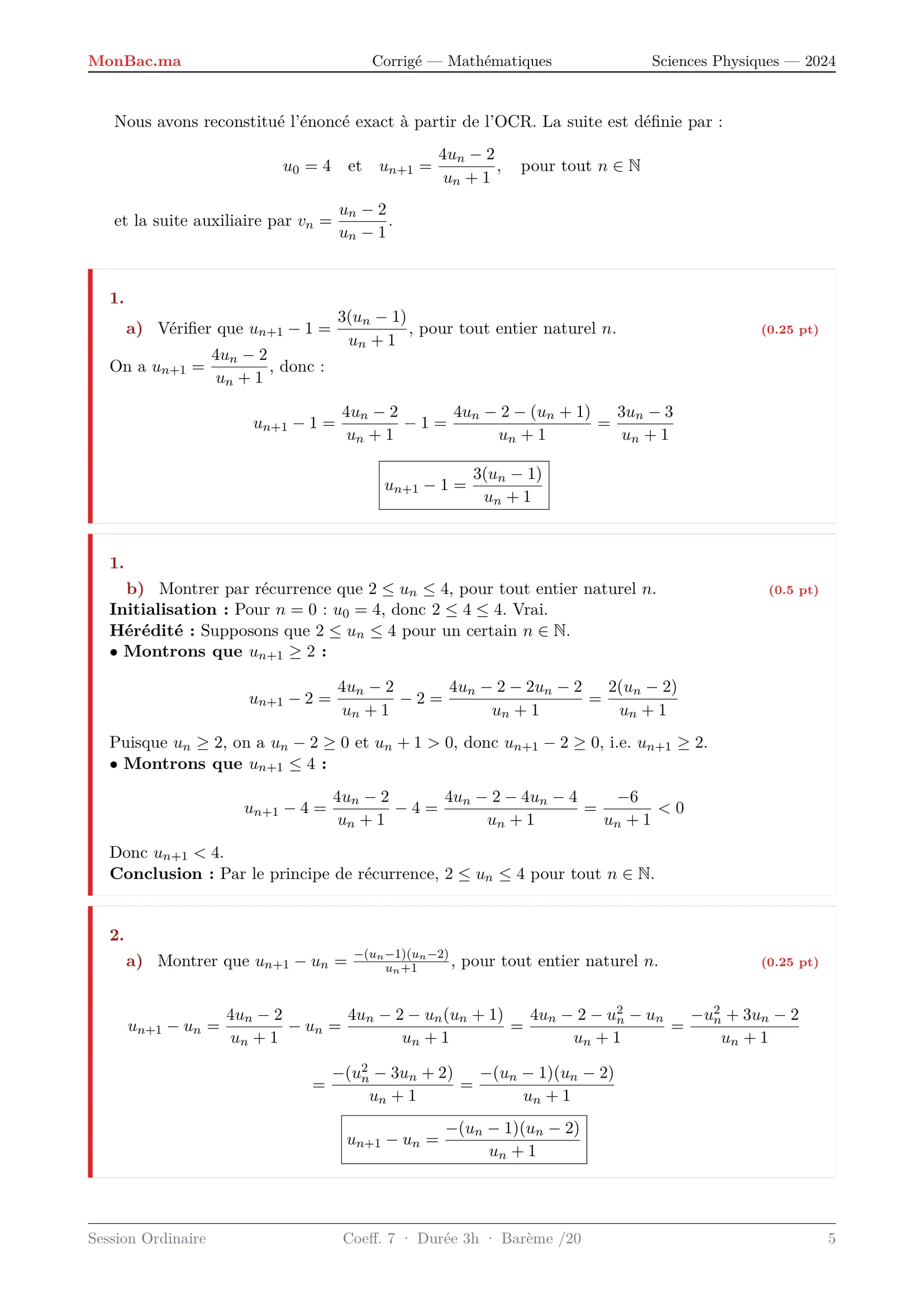 Corrige Math Bac PC 2024 page 5
