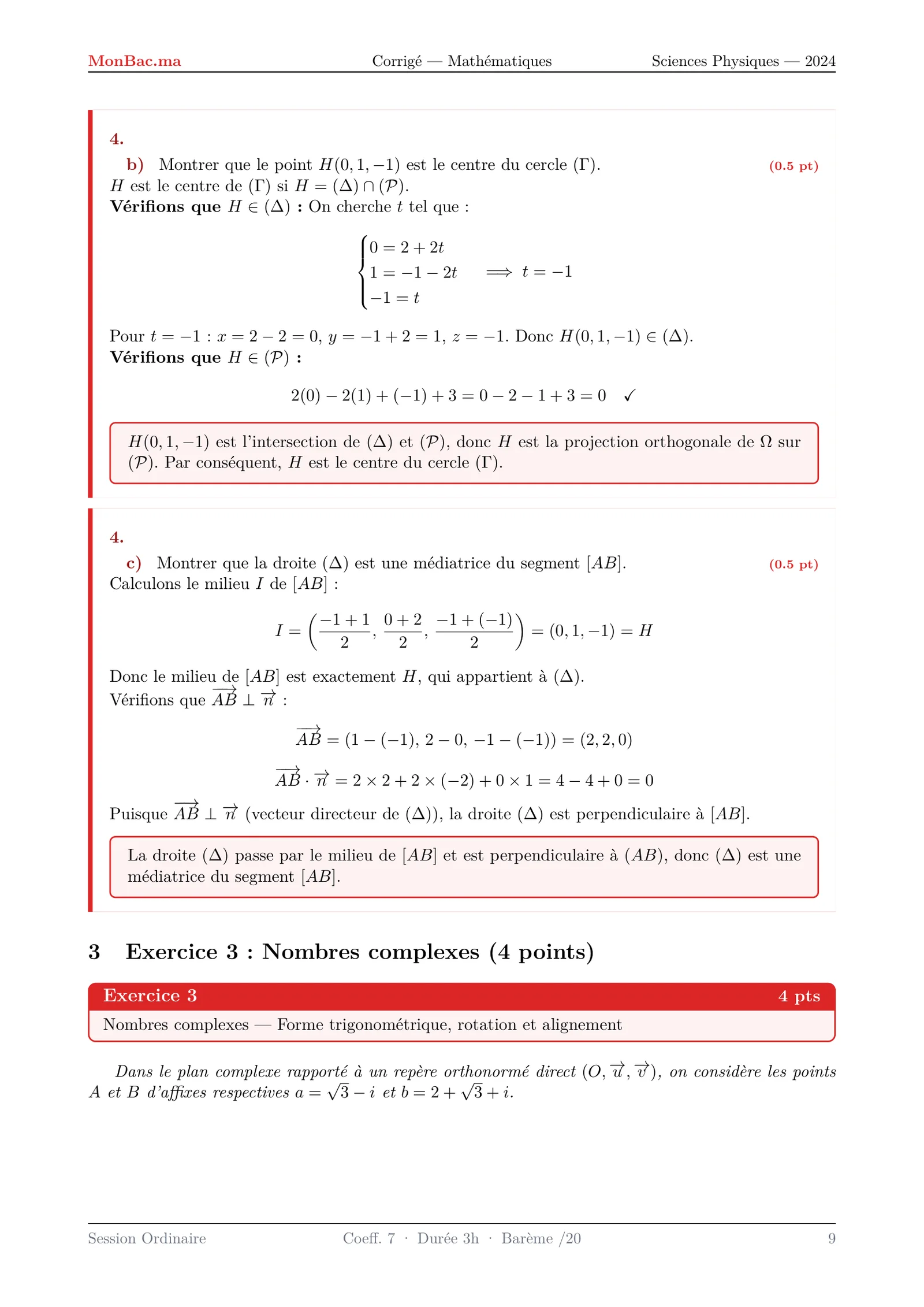 Corrige Math Bac PC 2024 page 9