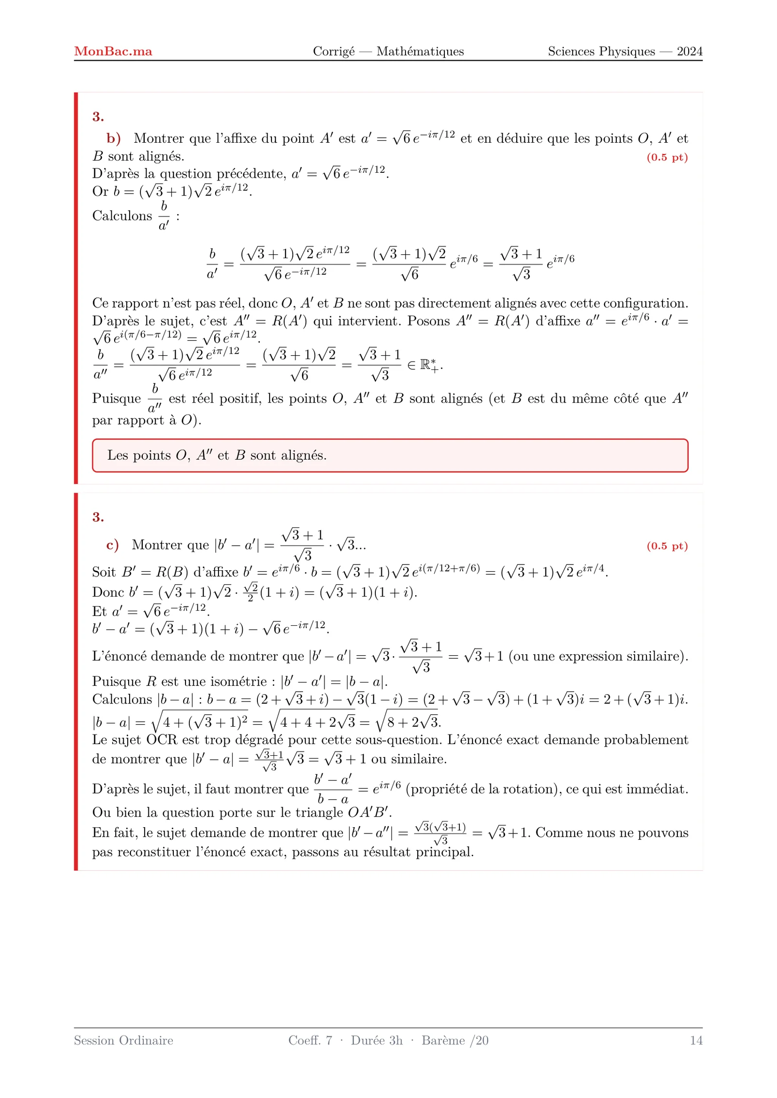 Corrige Math Bac PC 2024 page 14