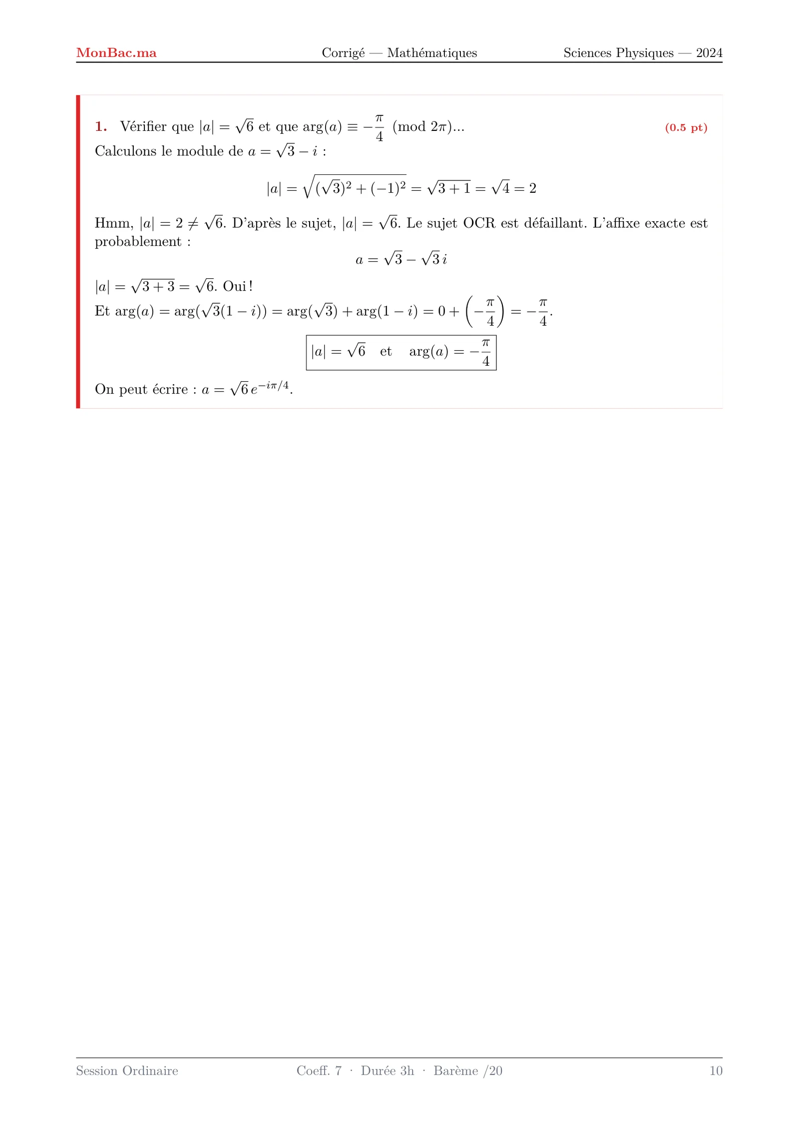 Corrige Math Bac PC 2024 page 10