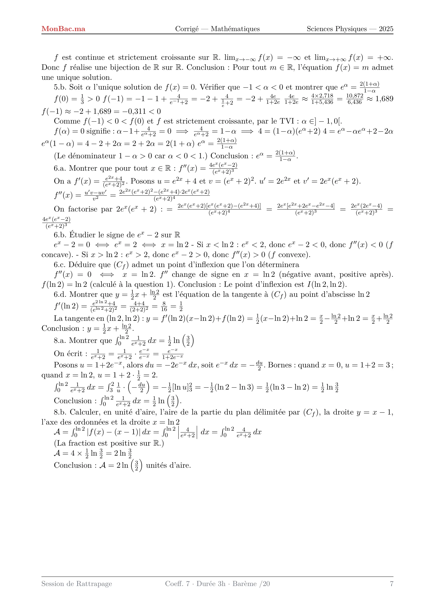 Corrige Math Bac PC 2025 page 7