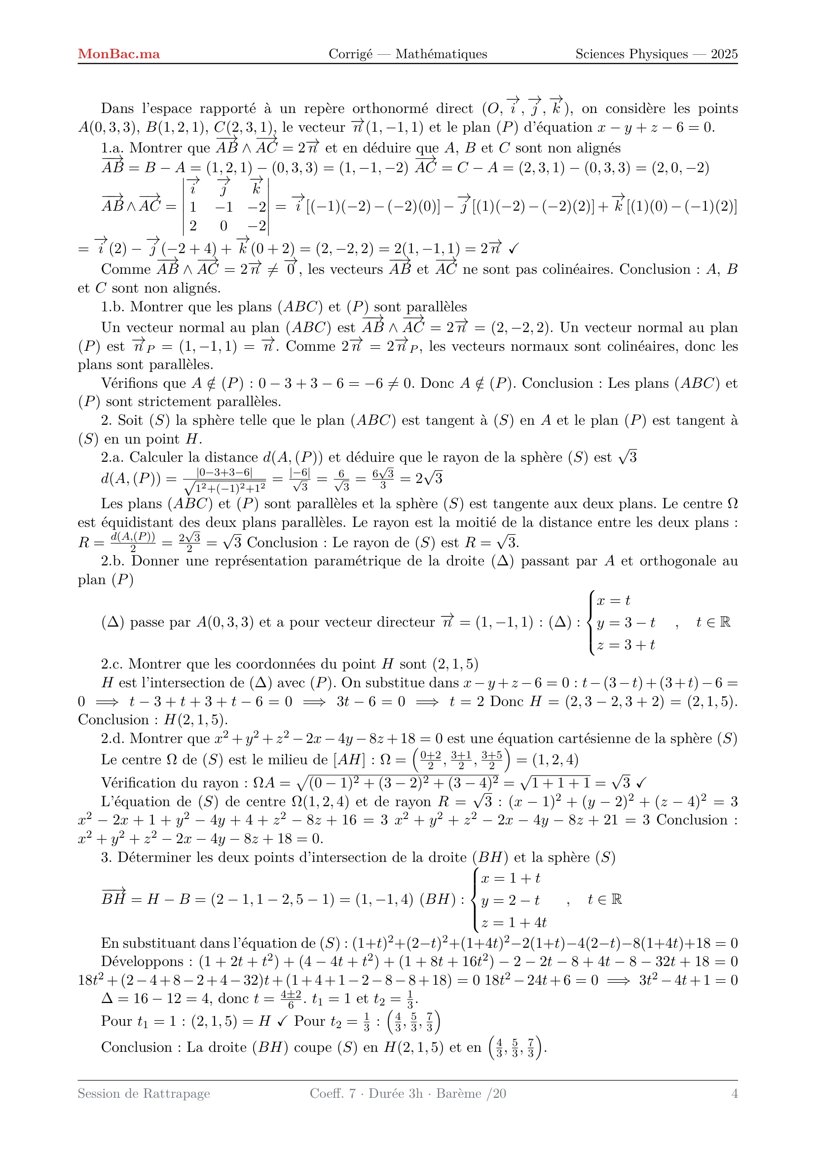 Corrige Math Bac PC 2025 page 4