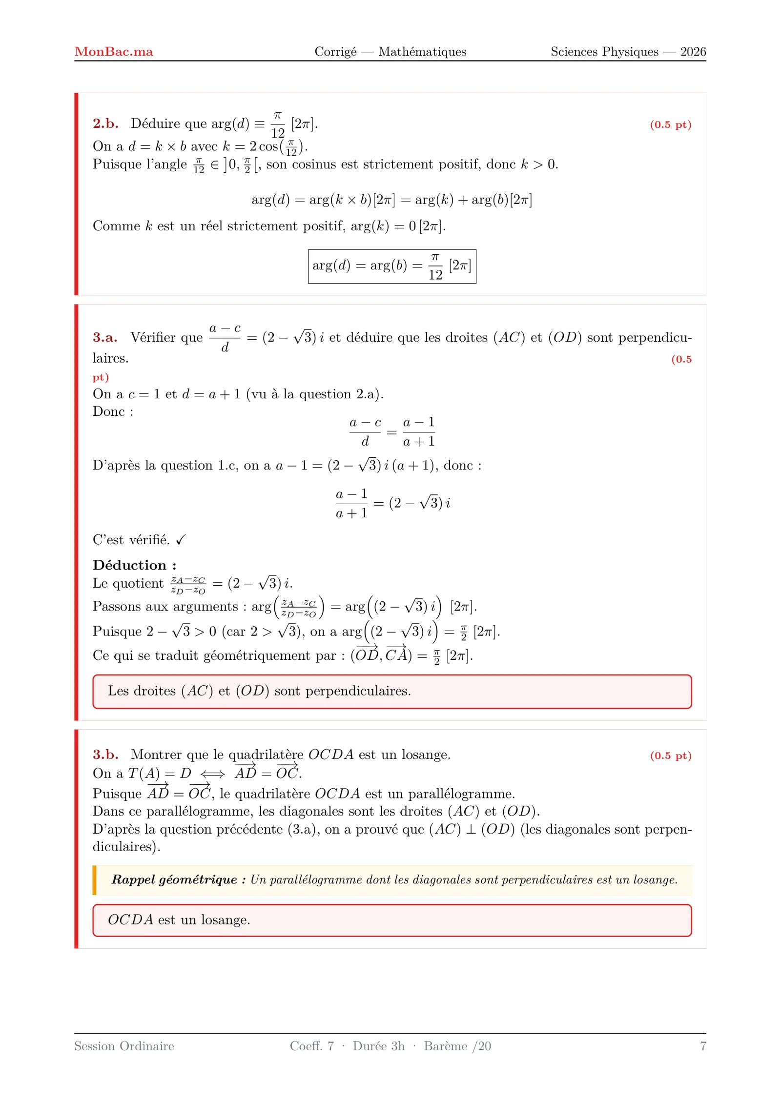 Corrige Math Bac PC 2026 page 7