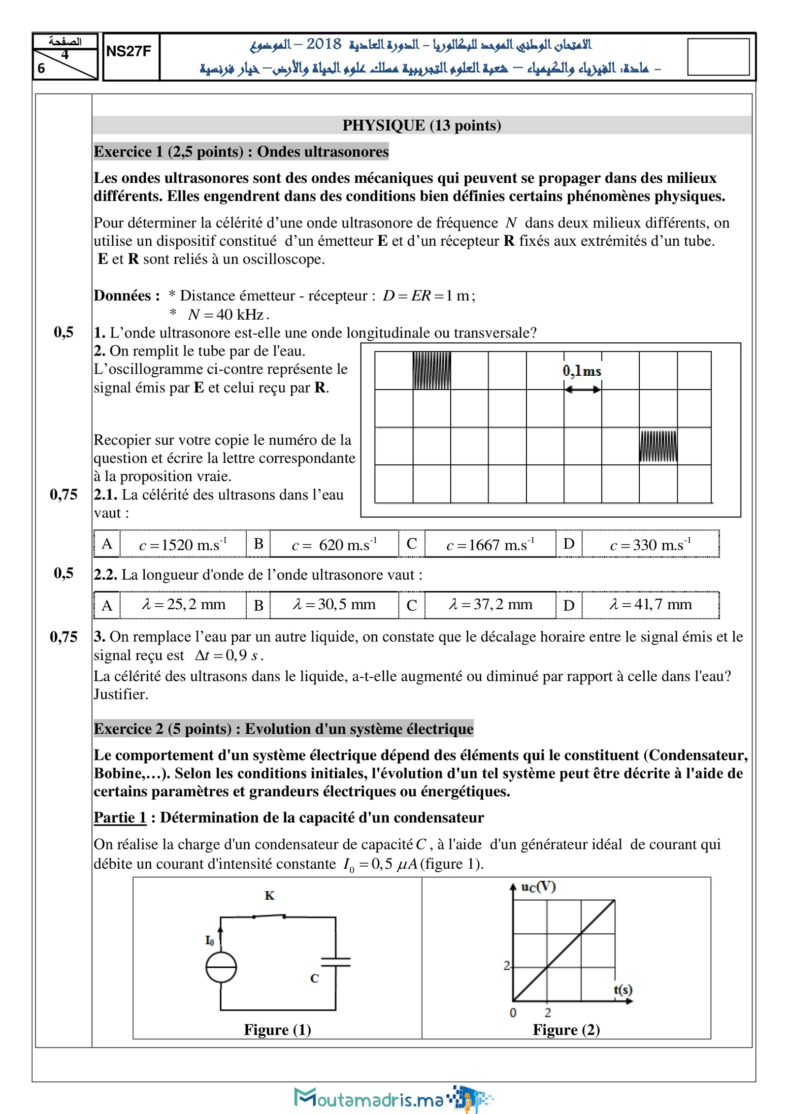 Sujet Physique Bac PC 2018 page 4