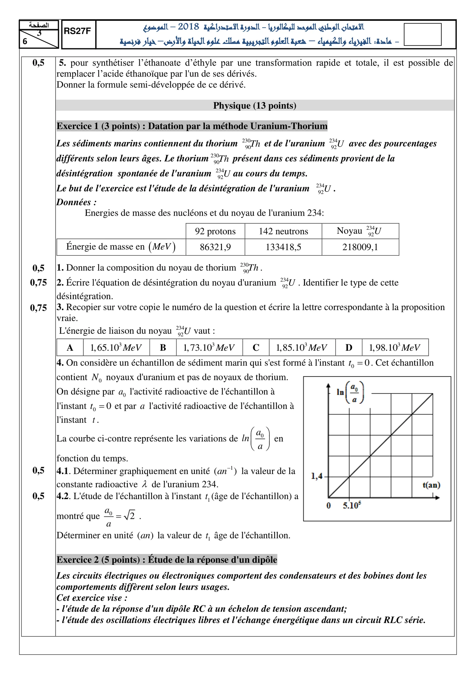 Sujet Physique Bac PC 2018 page 3