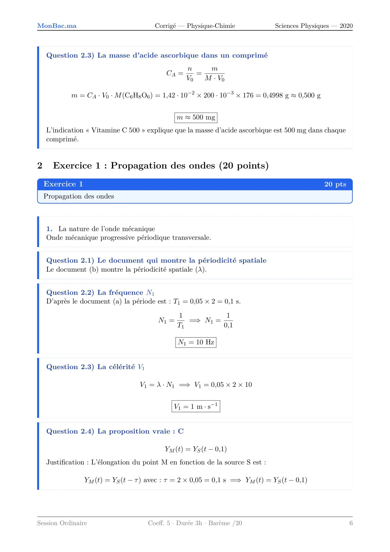 Corrige Physique Bac PC 2020 page 6