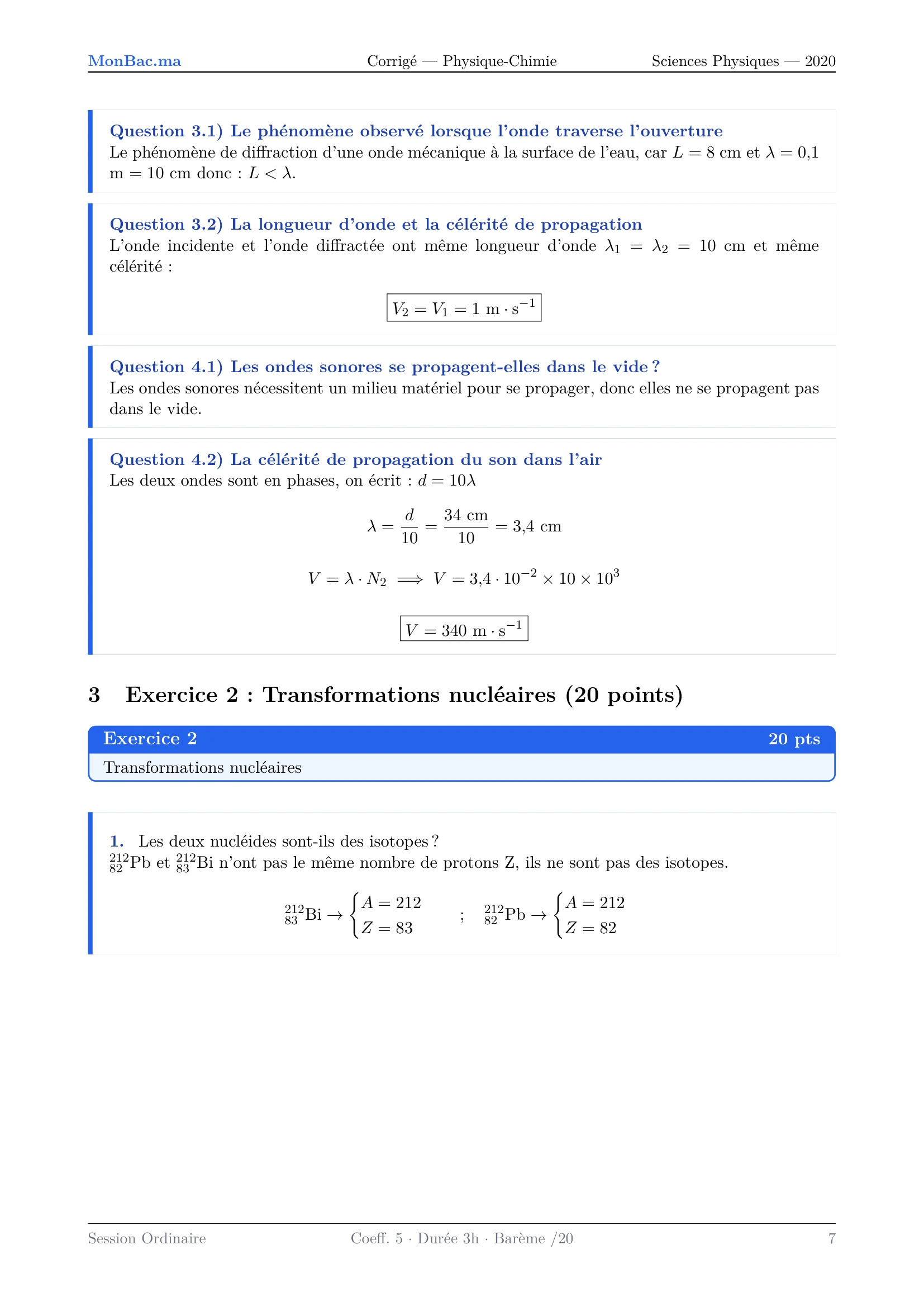 Corrige Physique Bac PC 2020 page 7