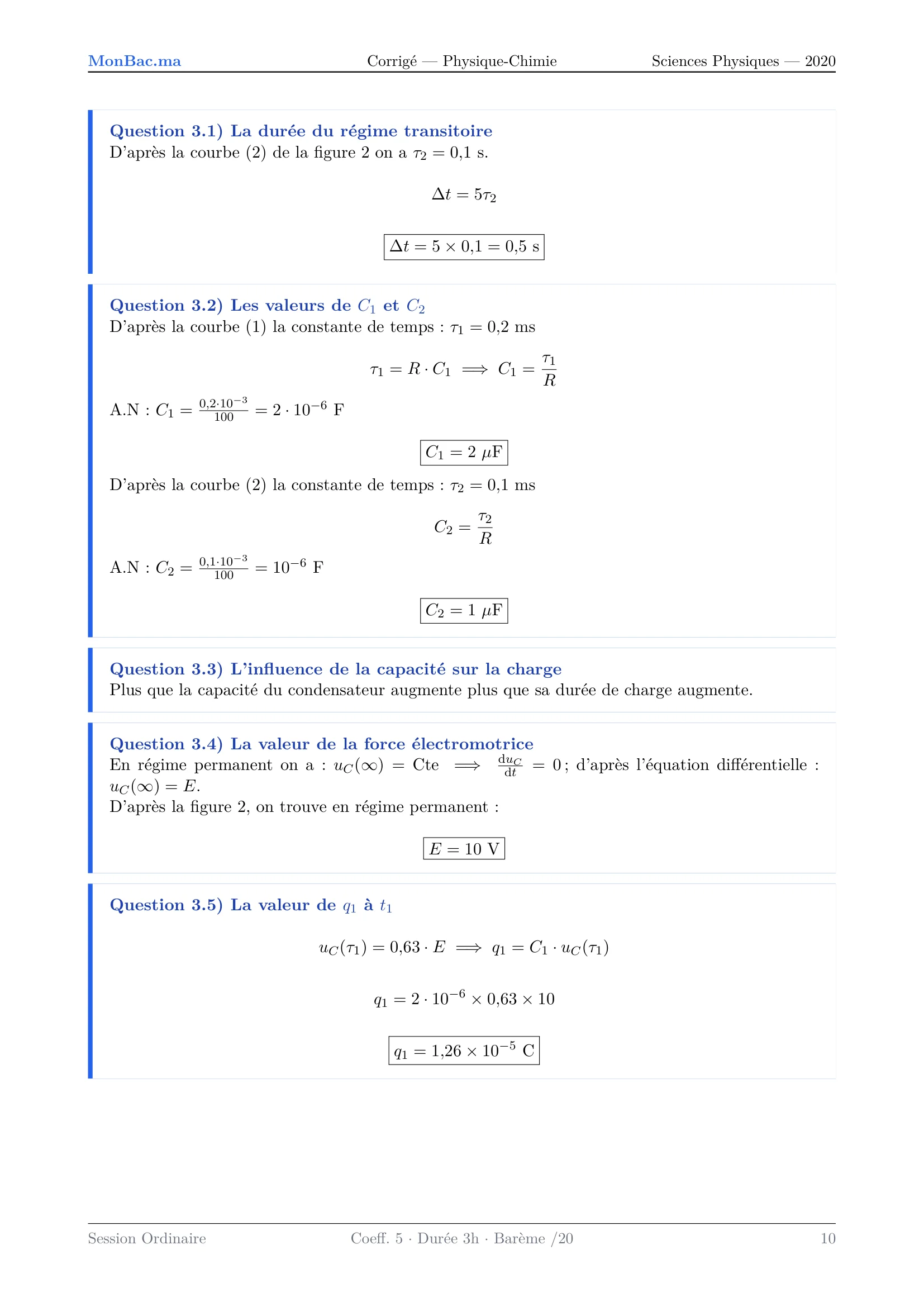 Corrige Physique Bac PC 2020 page 10