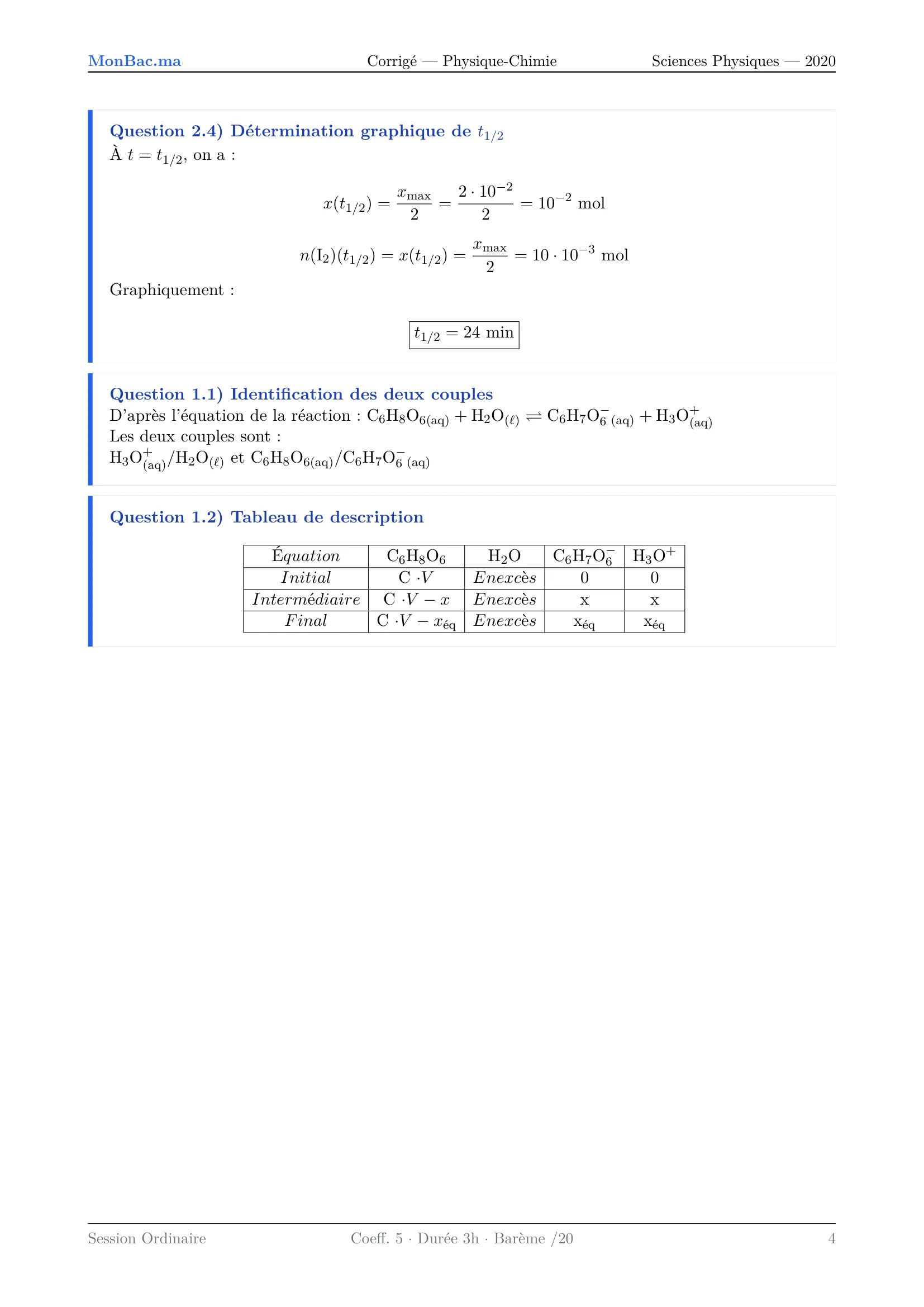 Corrige Physique Bac PC 2020 page 4