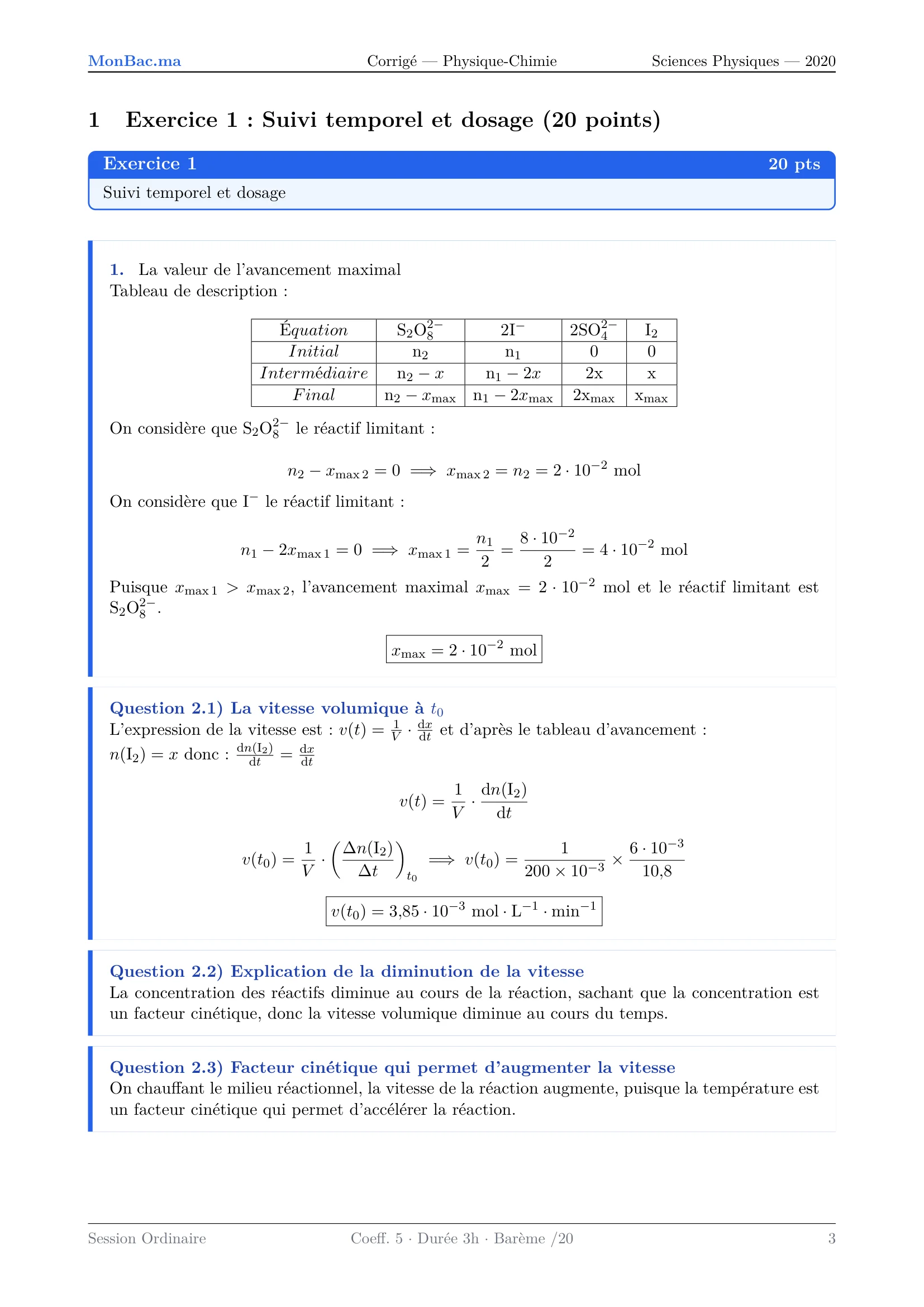 Corrige Physique Bac PC 2020 page 3