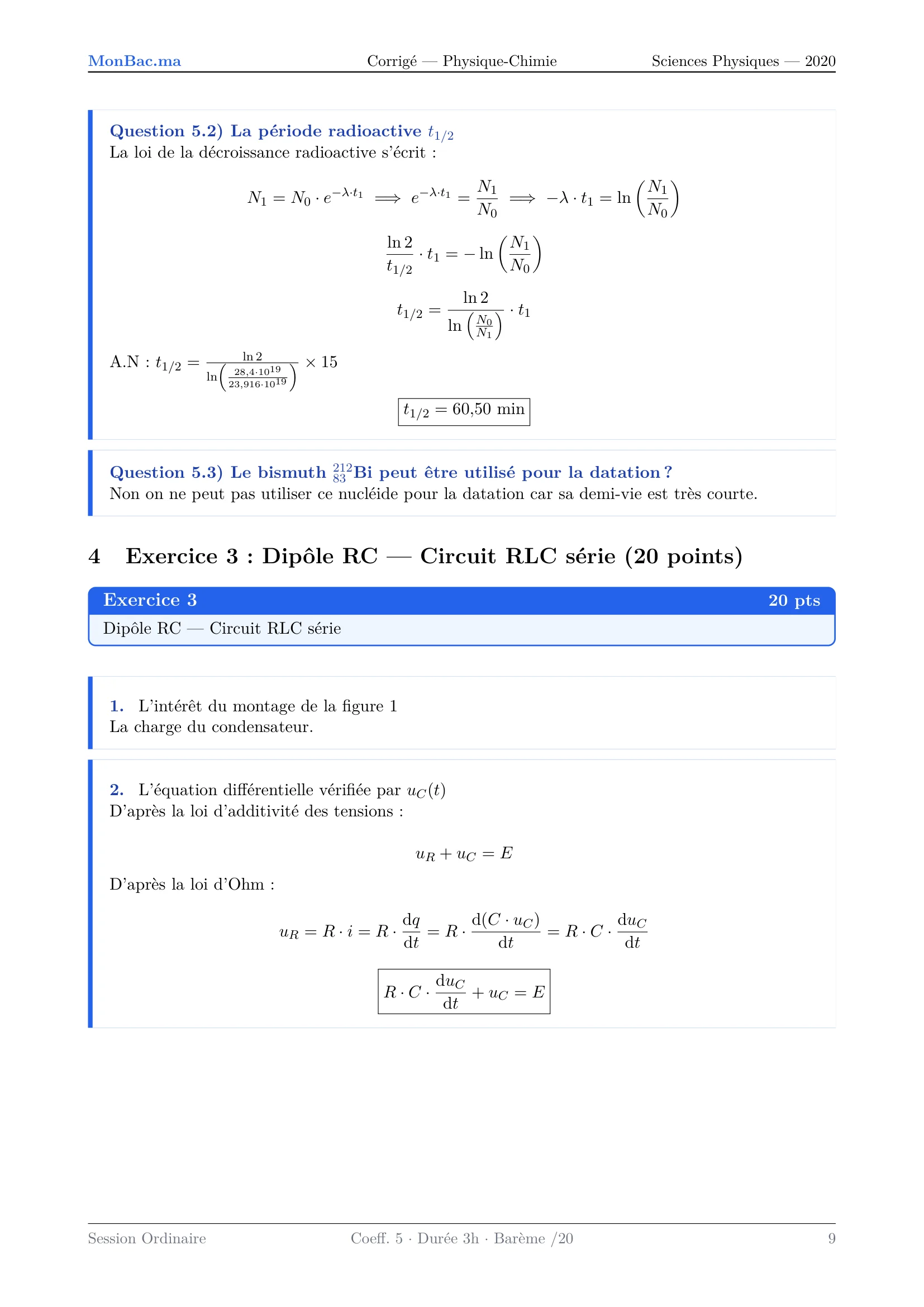 Corrige Physique Bac PC 2020 page 9
