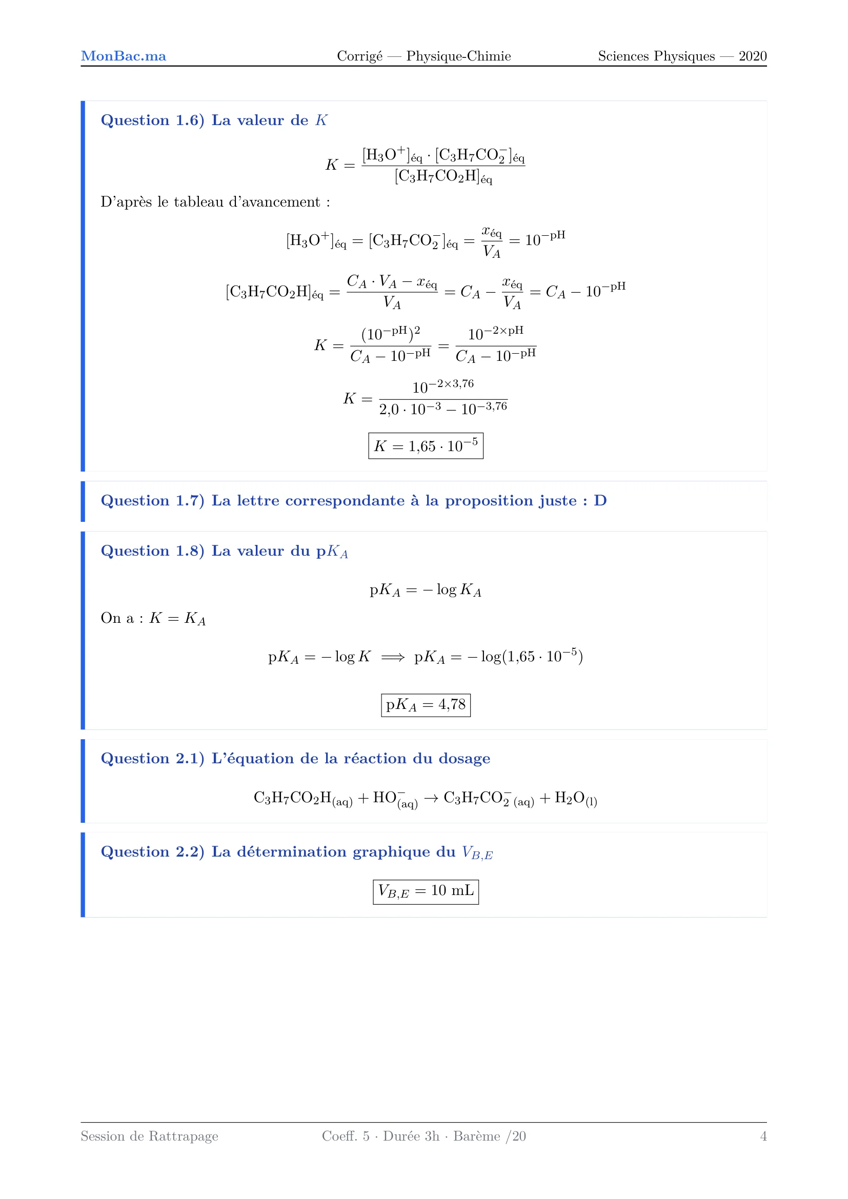 Corrige Physique Bac PC 2020 page 4