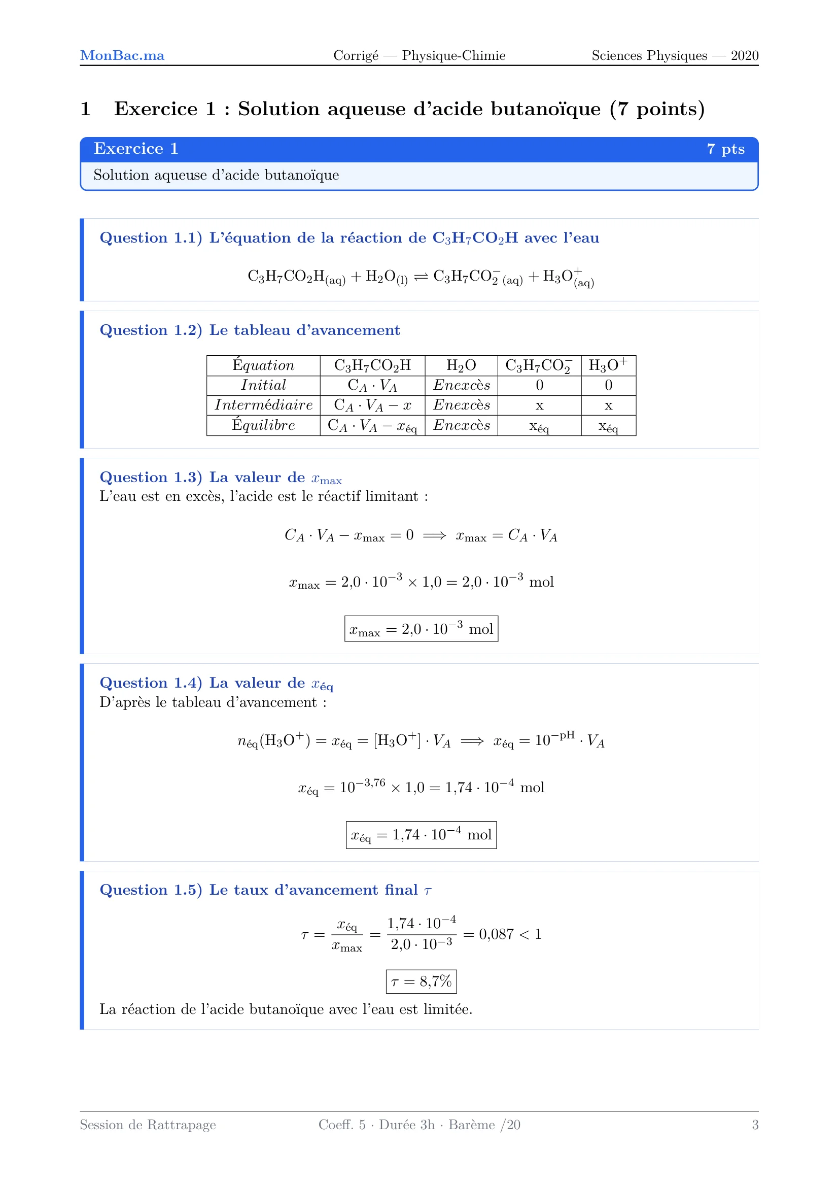 Corrige Physique Bac PC 2020 page 3