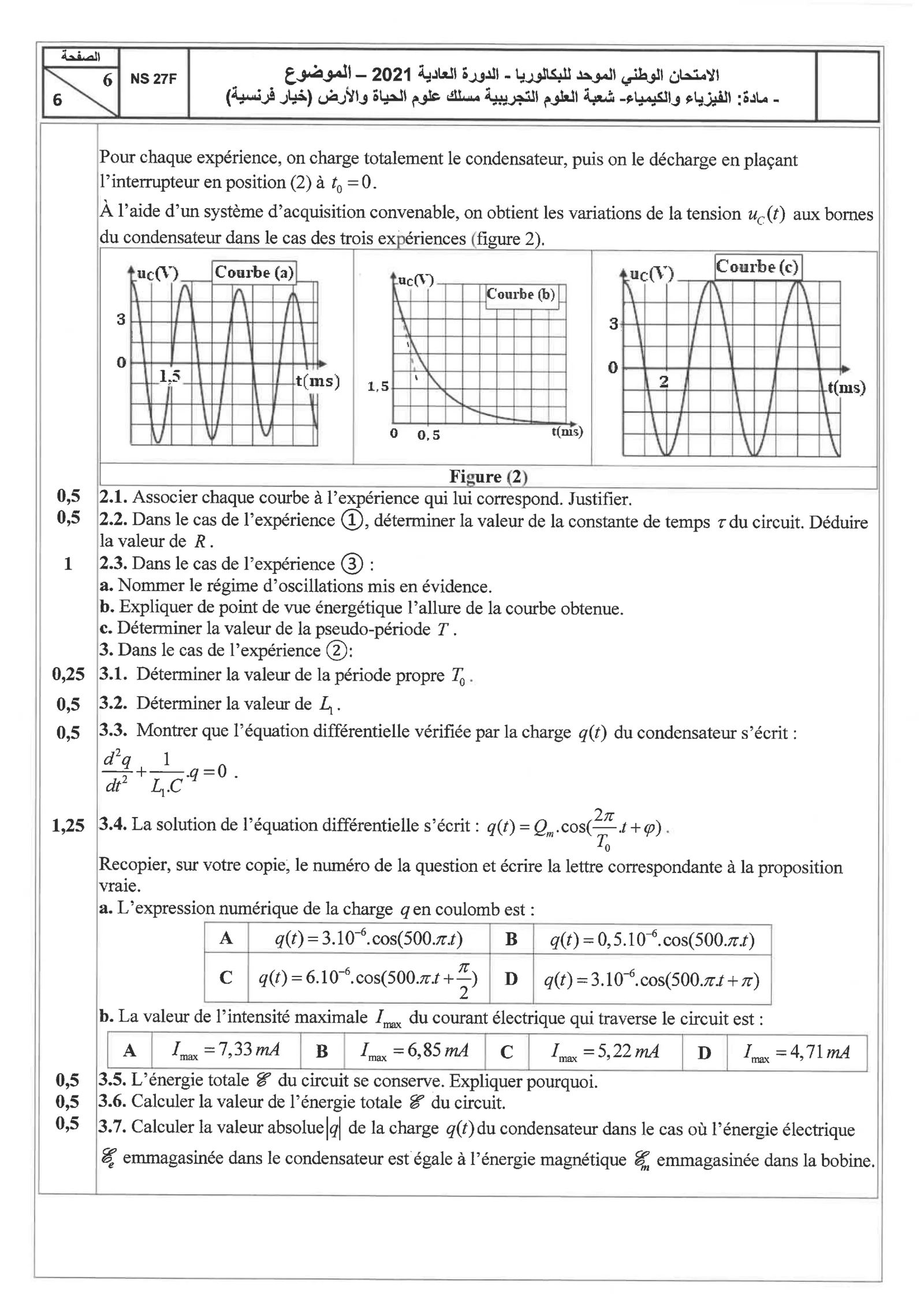 Sujet Physique Bac PC 2021 page 6
