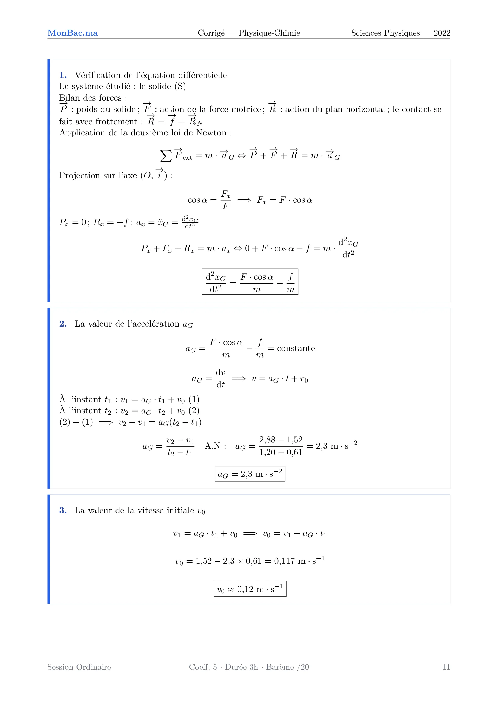 Corrige Physique Bac PC 2022 page 11