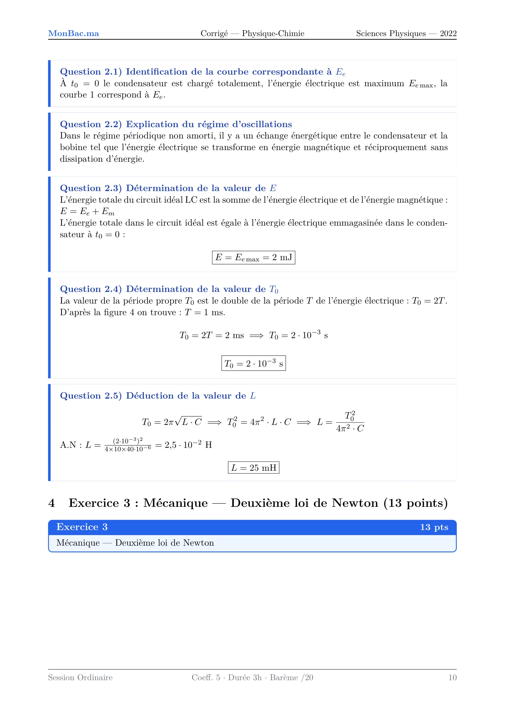 Corrige Physique Bac PC 2022 page 10