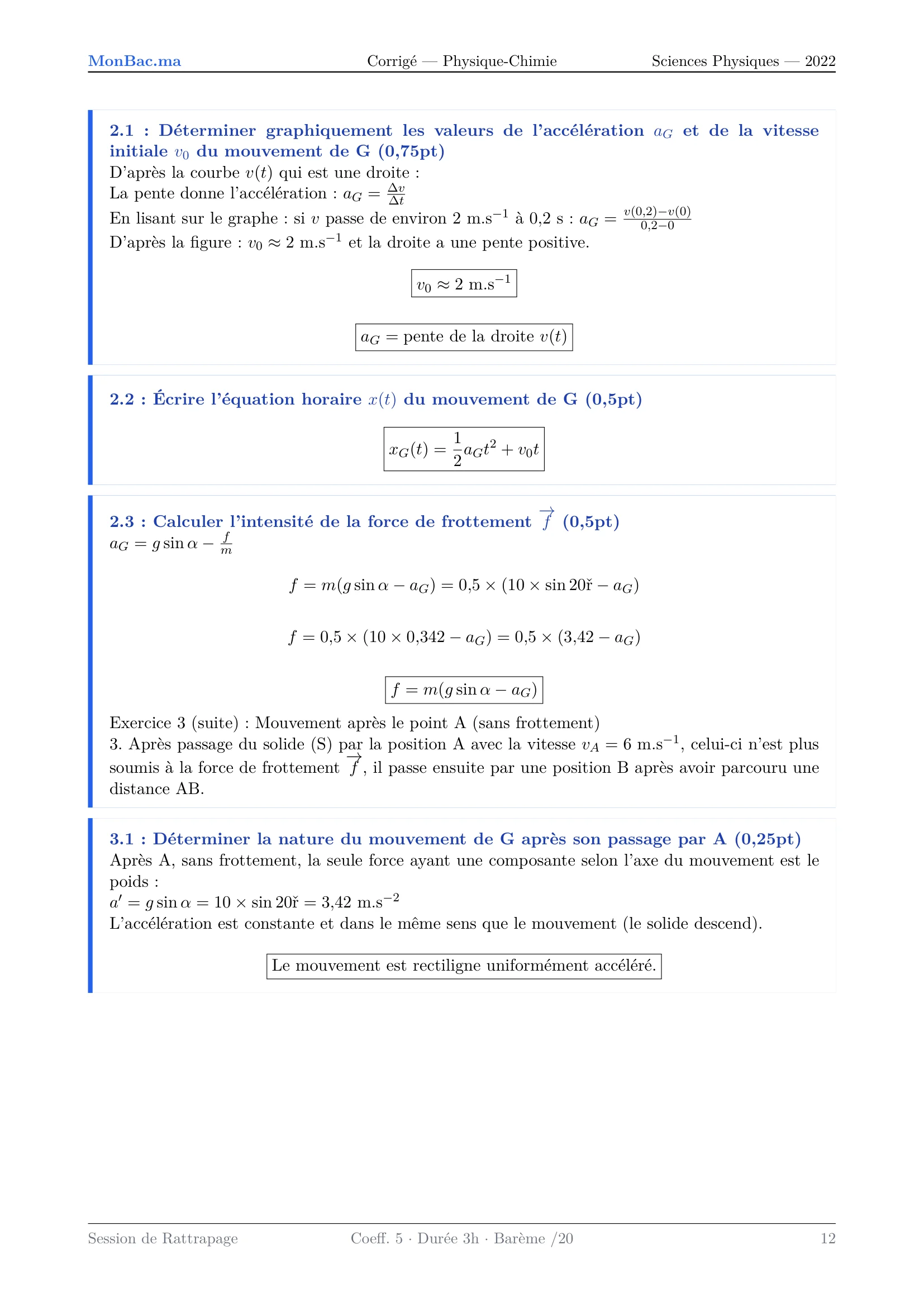Corrige Physique Bac PC 2022 page 12