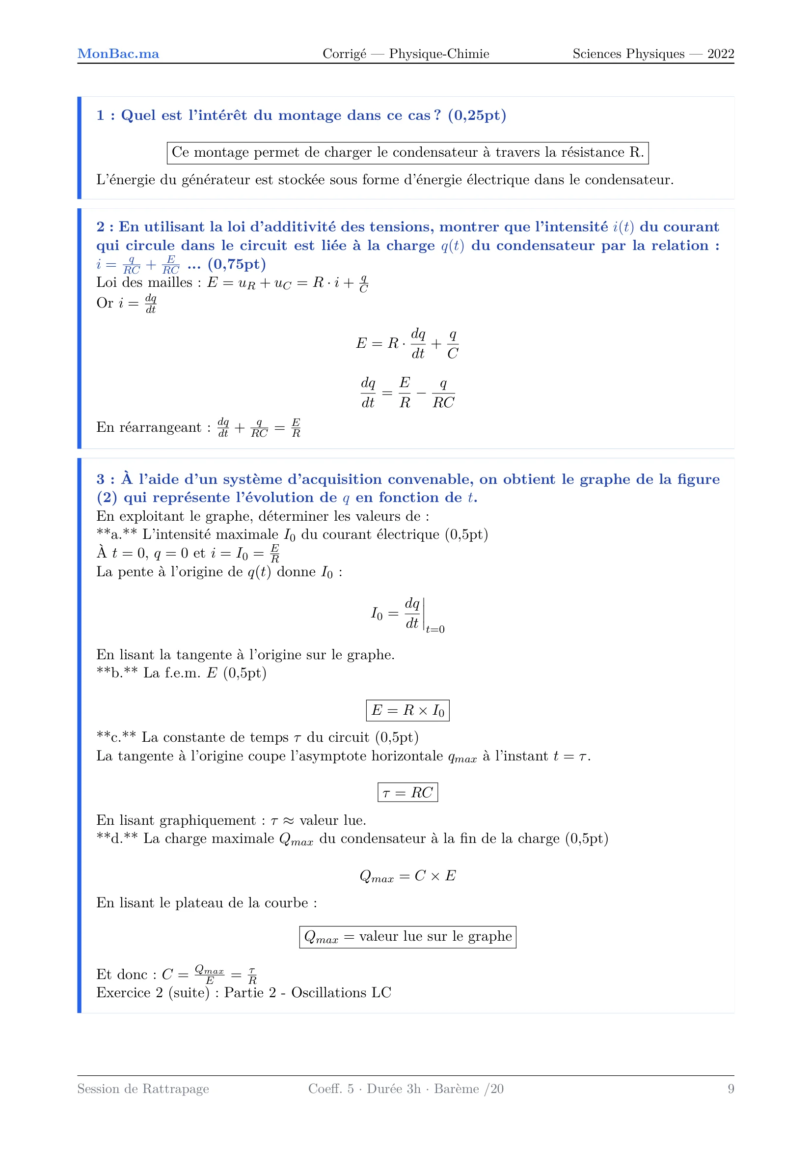 Corrige Physique Bac PC 2022 page 9