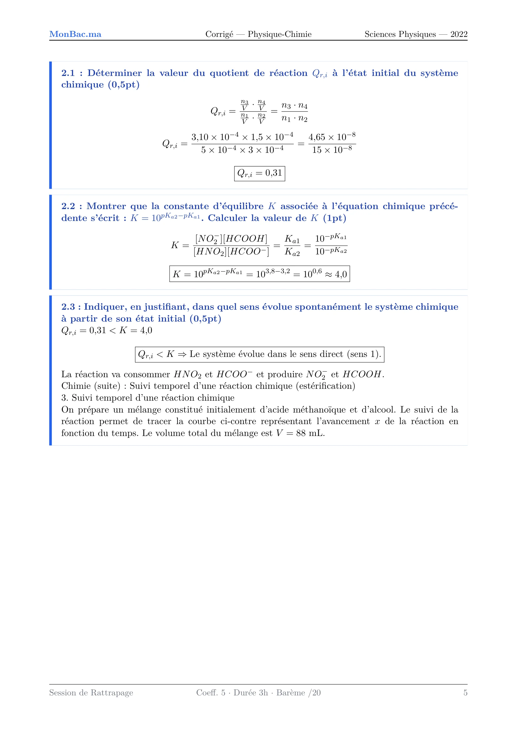 Corrige Physique Bac PC 2022 page 5