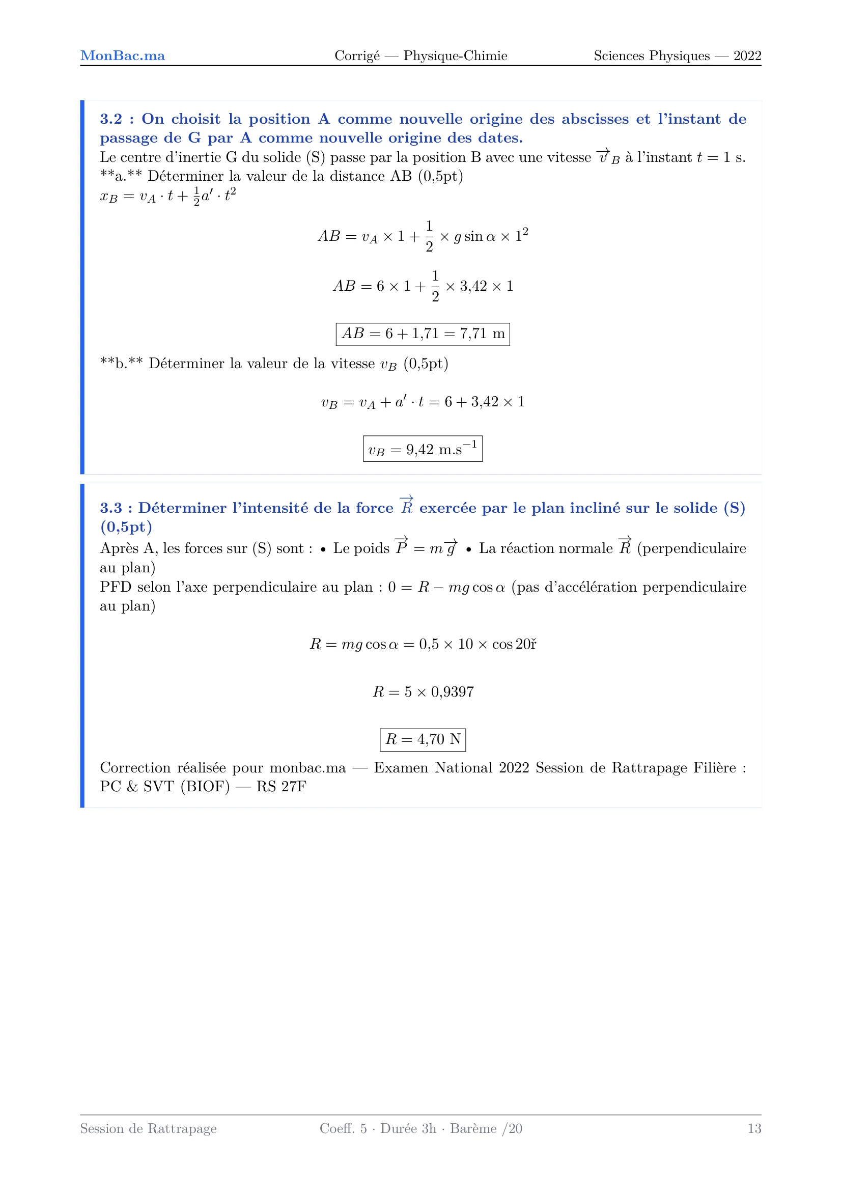 Corrige Physique Bac PC 2022 page 13
