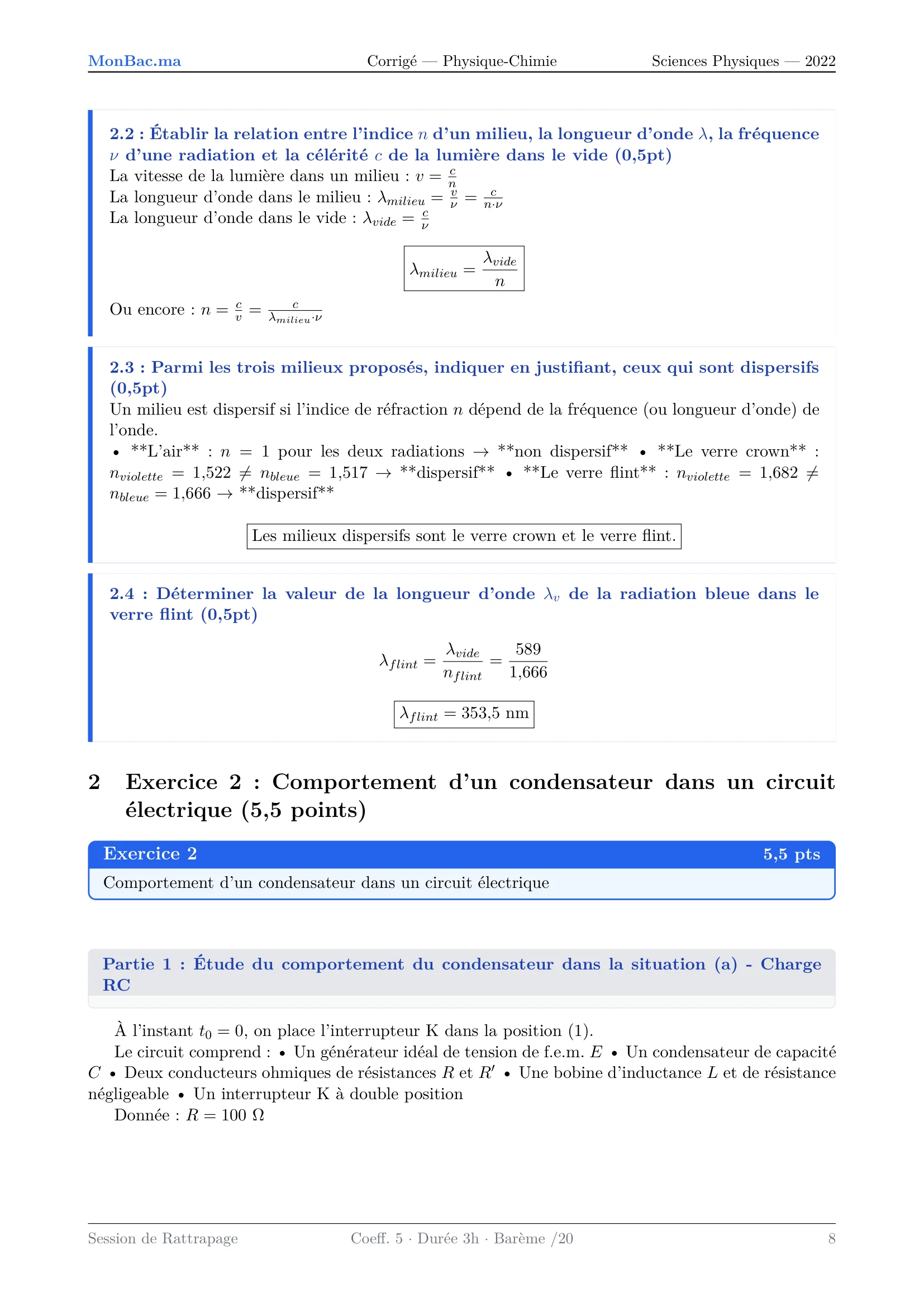 Corrige Physique Bac PC 2022 page 8