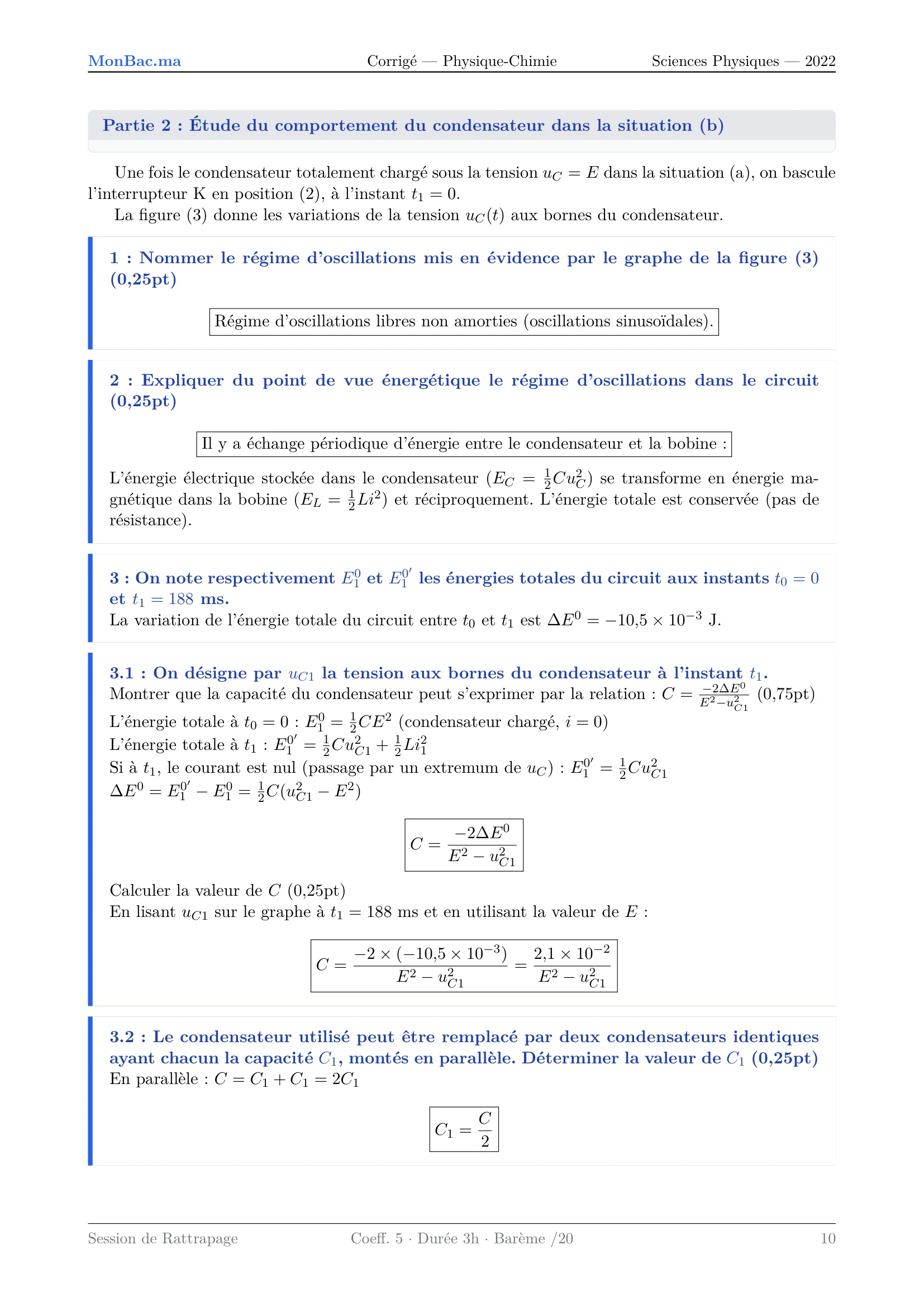 Corrige Physique Bac PC 2022 page 10