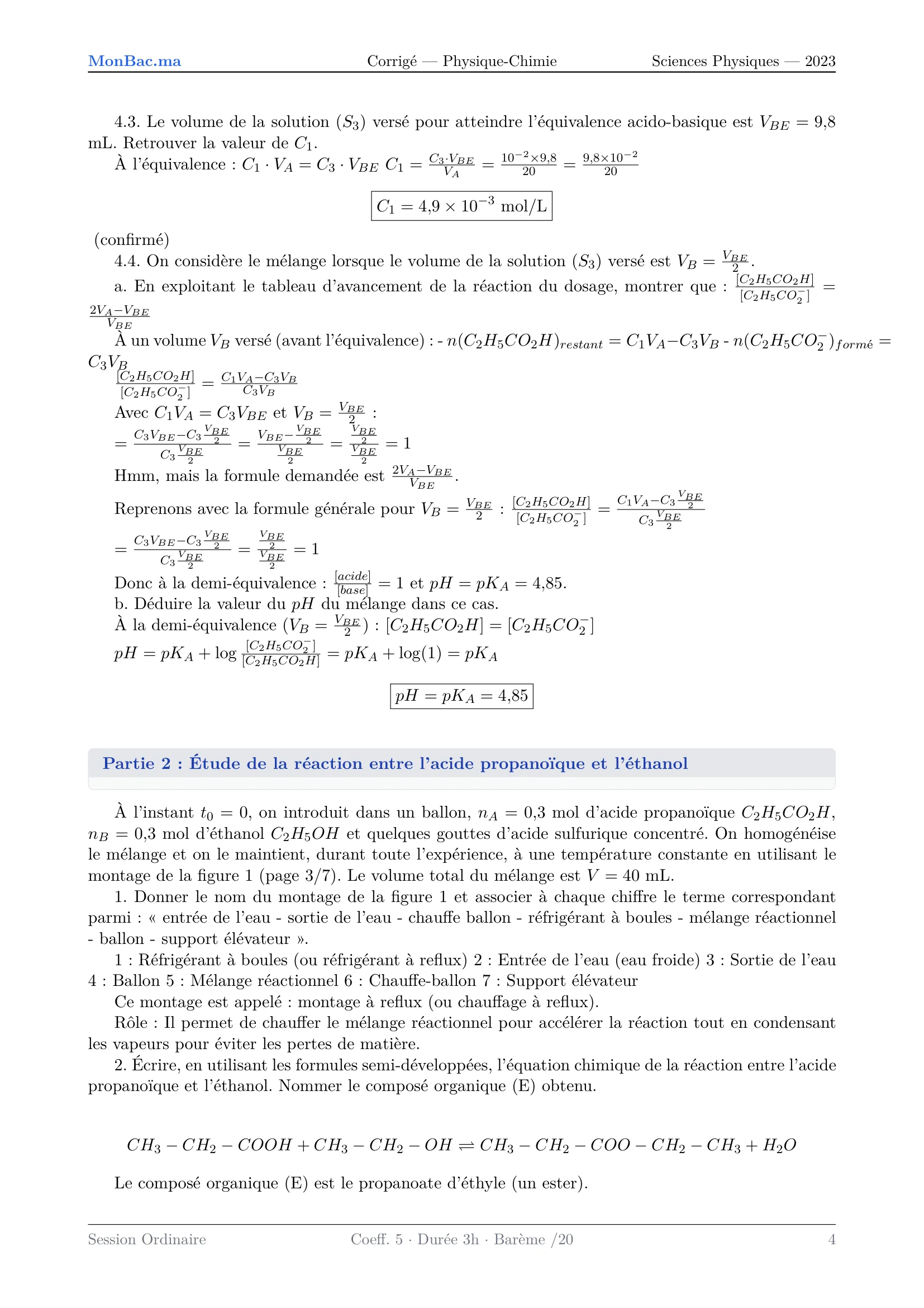 Corrige Physique Bac PC 2023 page 4