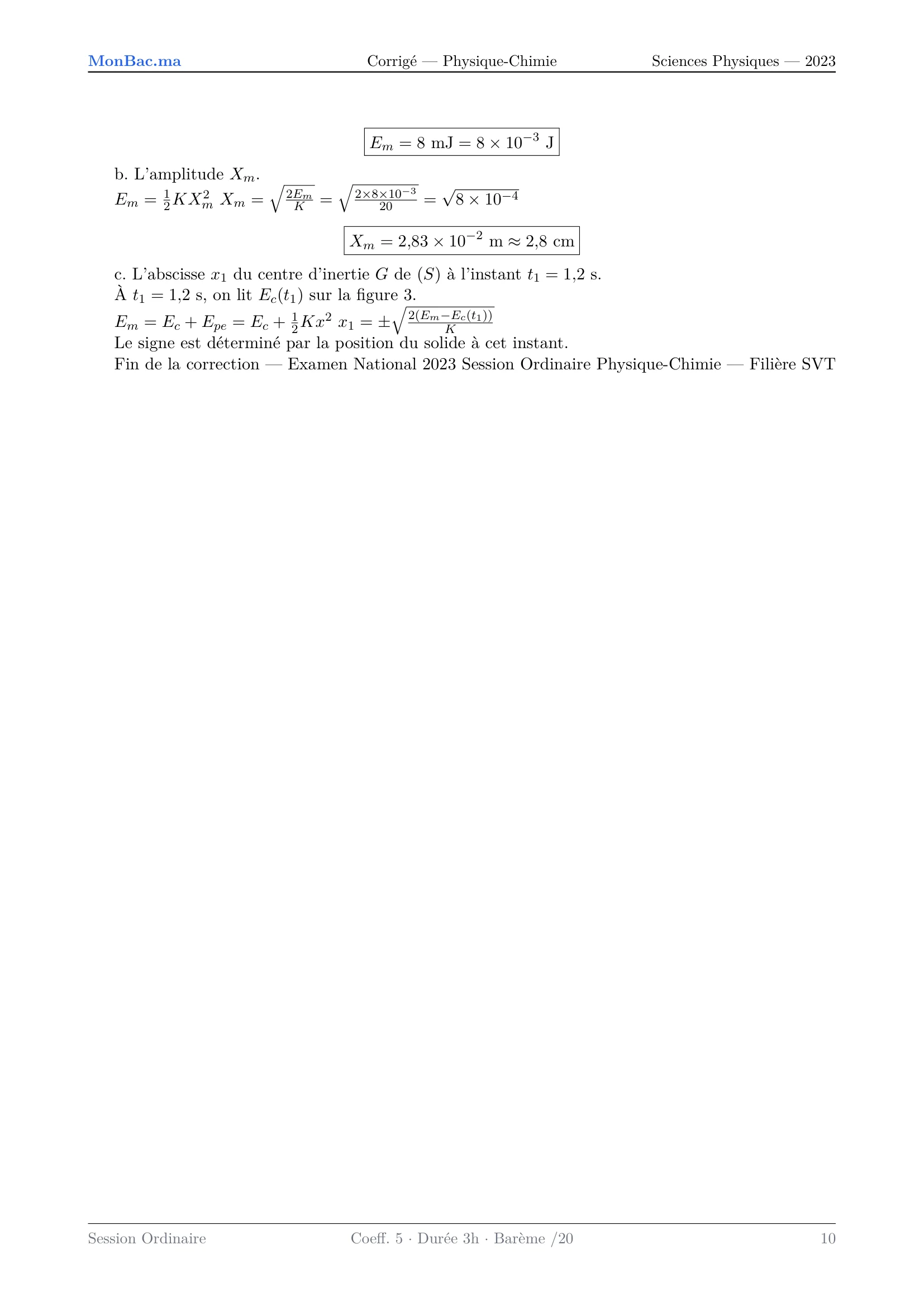 Corrige Physique Bac PC 2023 page 10