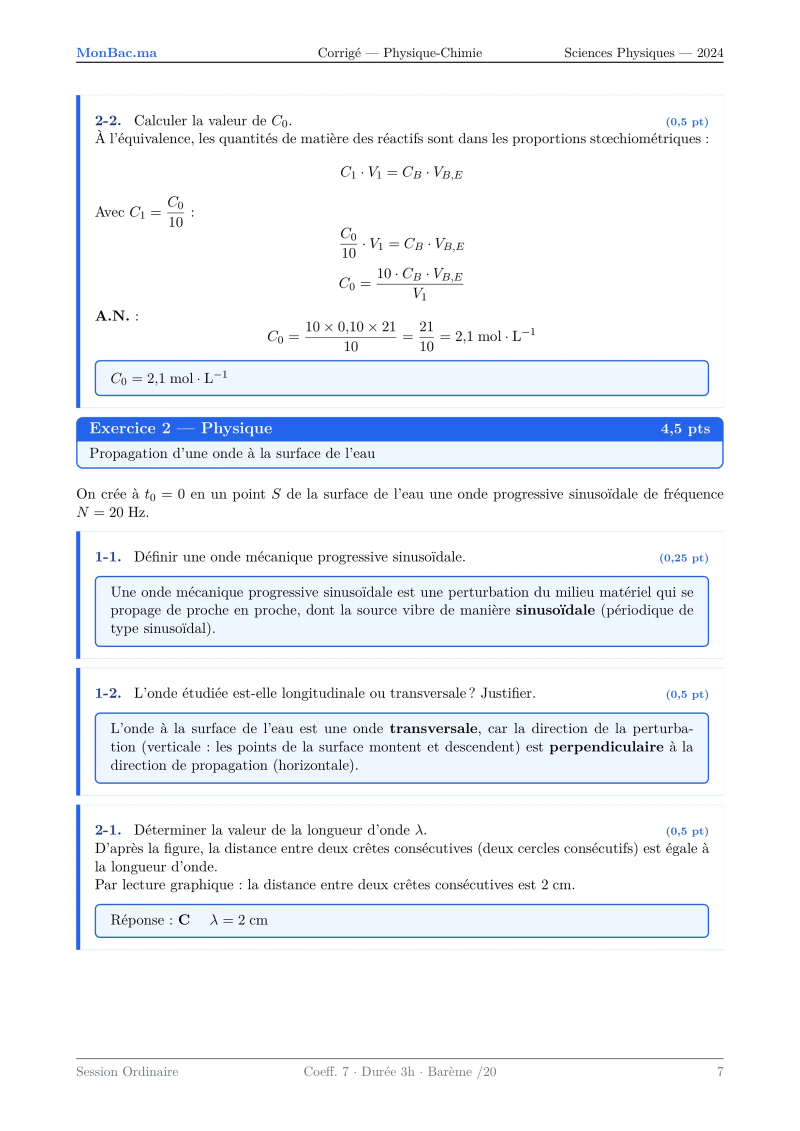 Corrige Physique Bac PC 2024 page 7