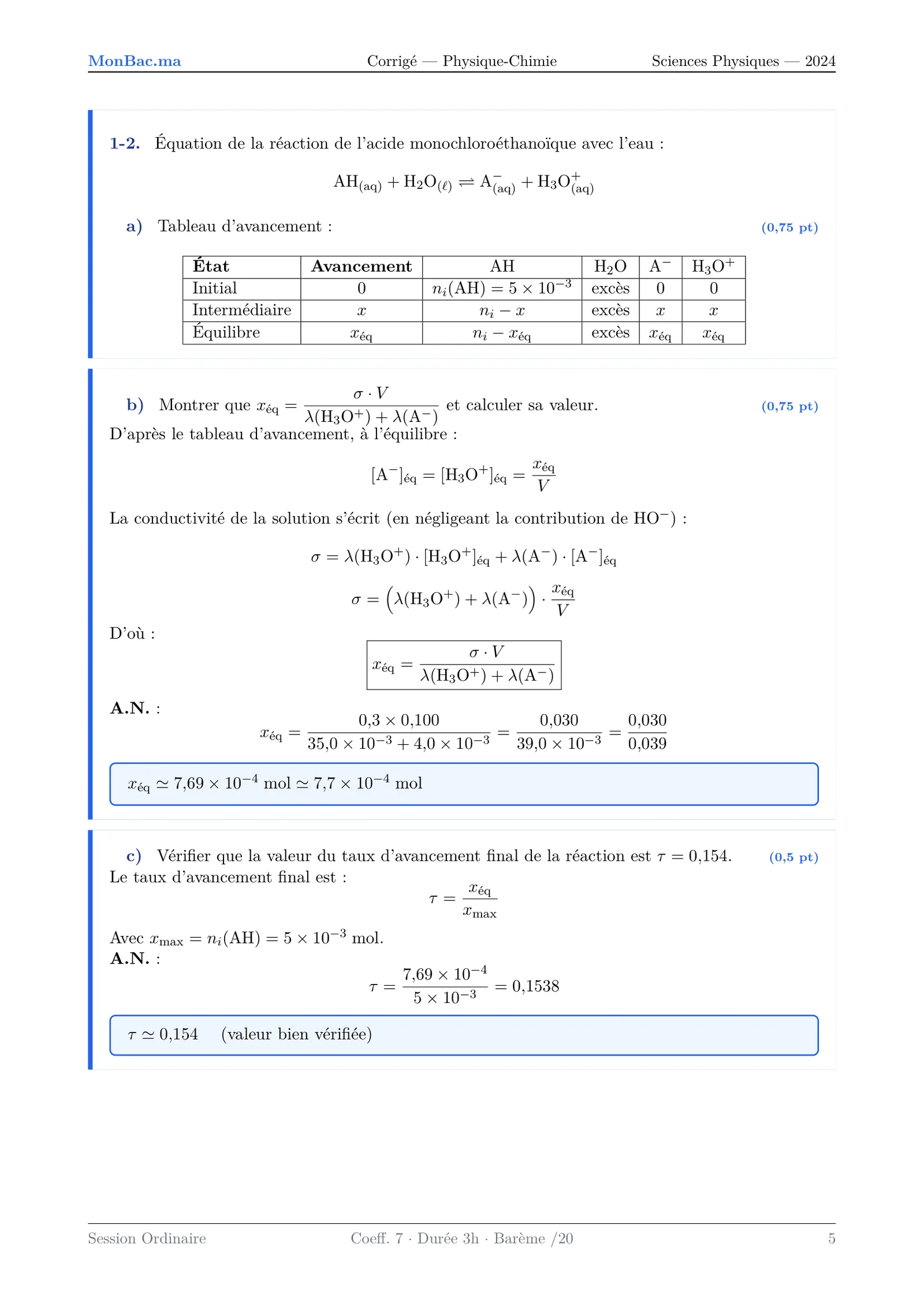 Corrige Physique Bac PC 2024 page 5