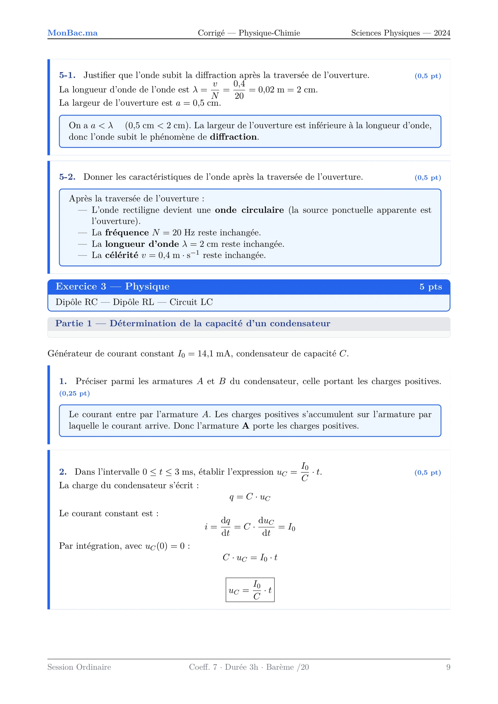Corrige Physique Bac PC 2024 page 9